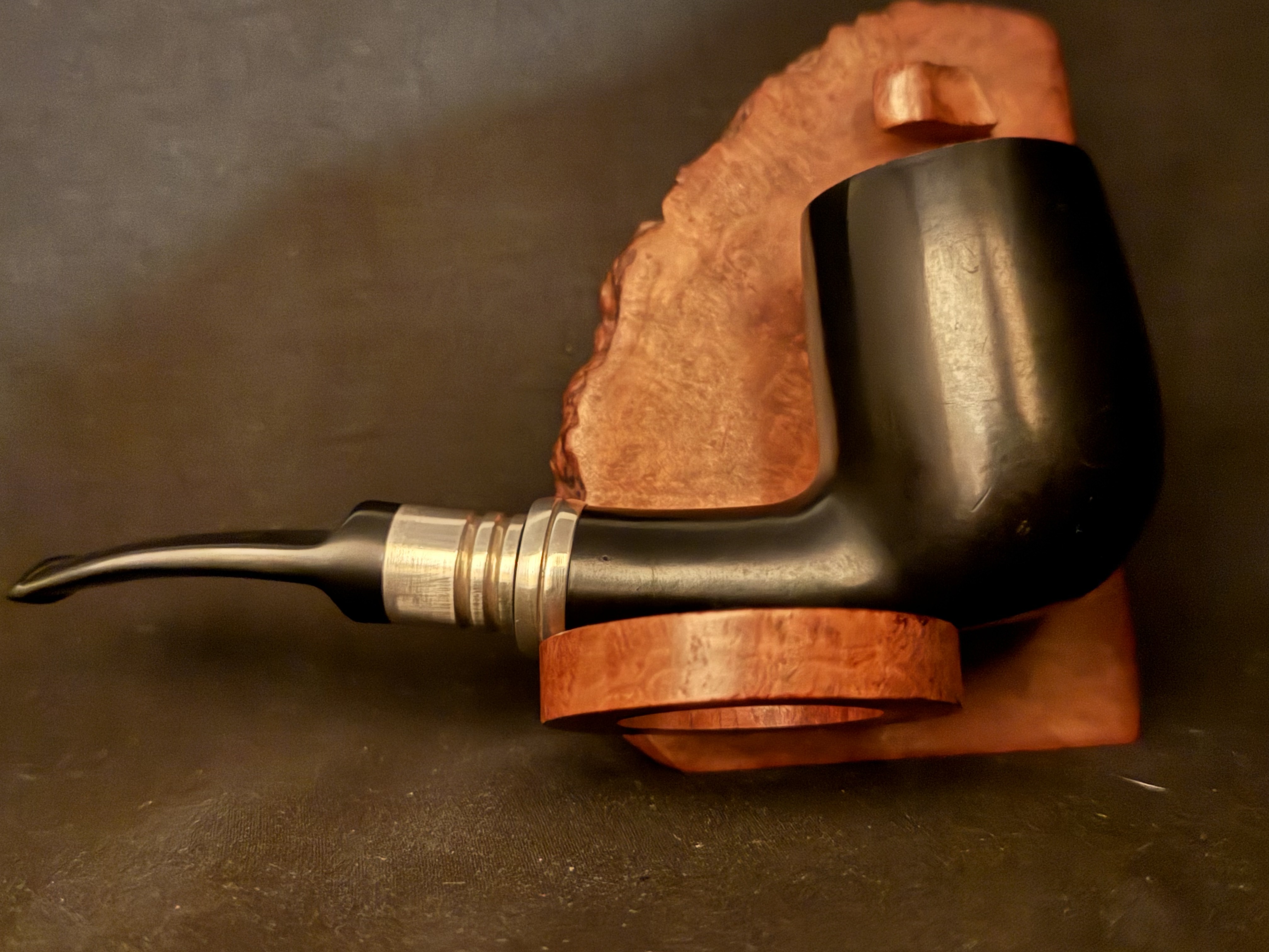 Stanwell 2002 Sterling Silver Army Mount Straight Billiard Estate Pipe, Smooth Black, Acrylic Saddle Stem, 9mm Filter, Fishtail Bit 5