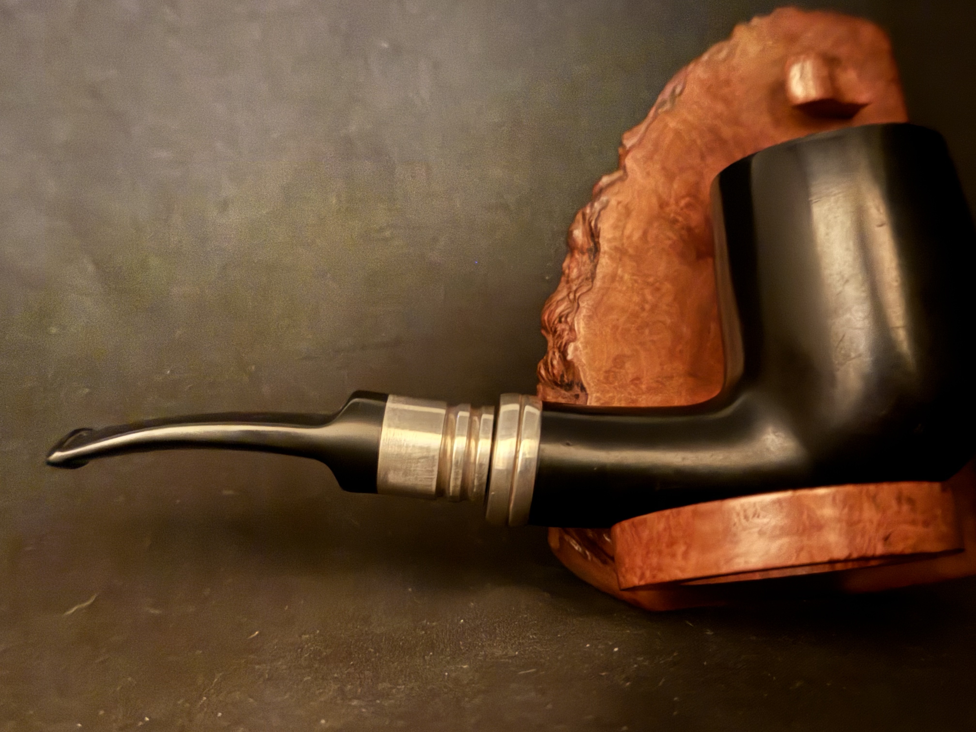 Stanwell 2002 Sterling Silver Army Mount Straight Billiard Estate Pipe, Smooth Black, Acrylic Saddle Stem, 9mm Filter, Fishtail Bit 7