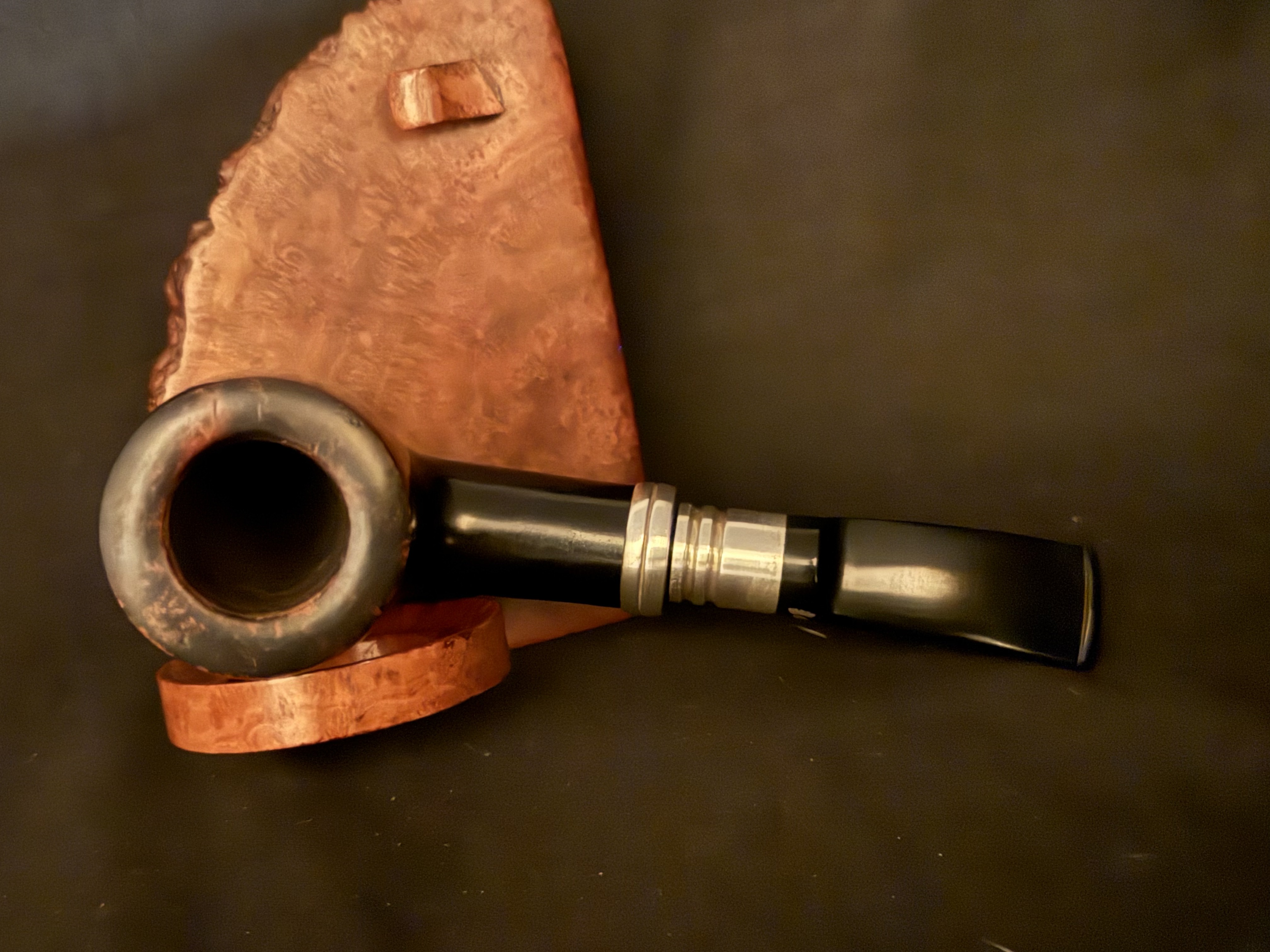 Stanwell 2002 Sterling Silver Army Mount Straight Billiard Estate Pipe, Smooth Black, Acrylic Saddle Stem, 9mm Filter, Fishtail Bit 9