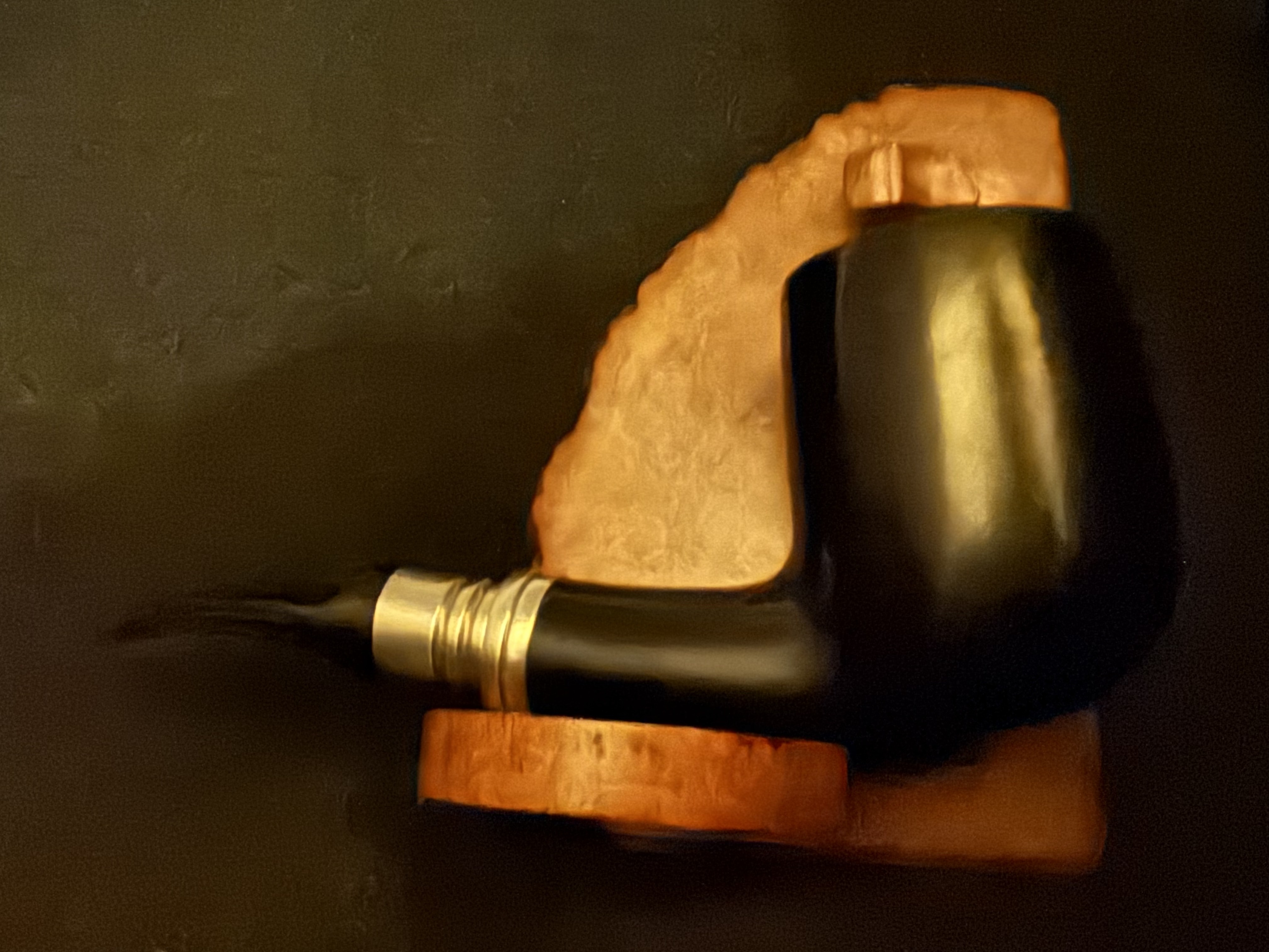 Stanwell 2002 Sterling Silver Army Mount Straight Billiard Estate Pipe, Smooth Black, Acrylic Saddle Stem, 9mm Filter, Fishtail Bit 11