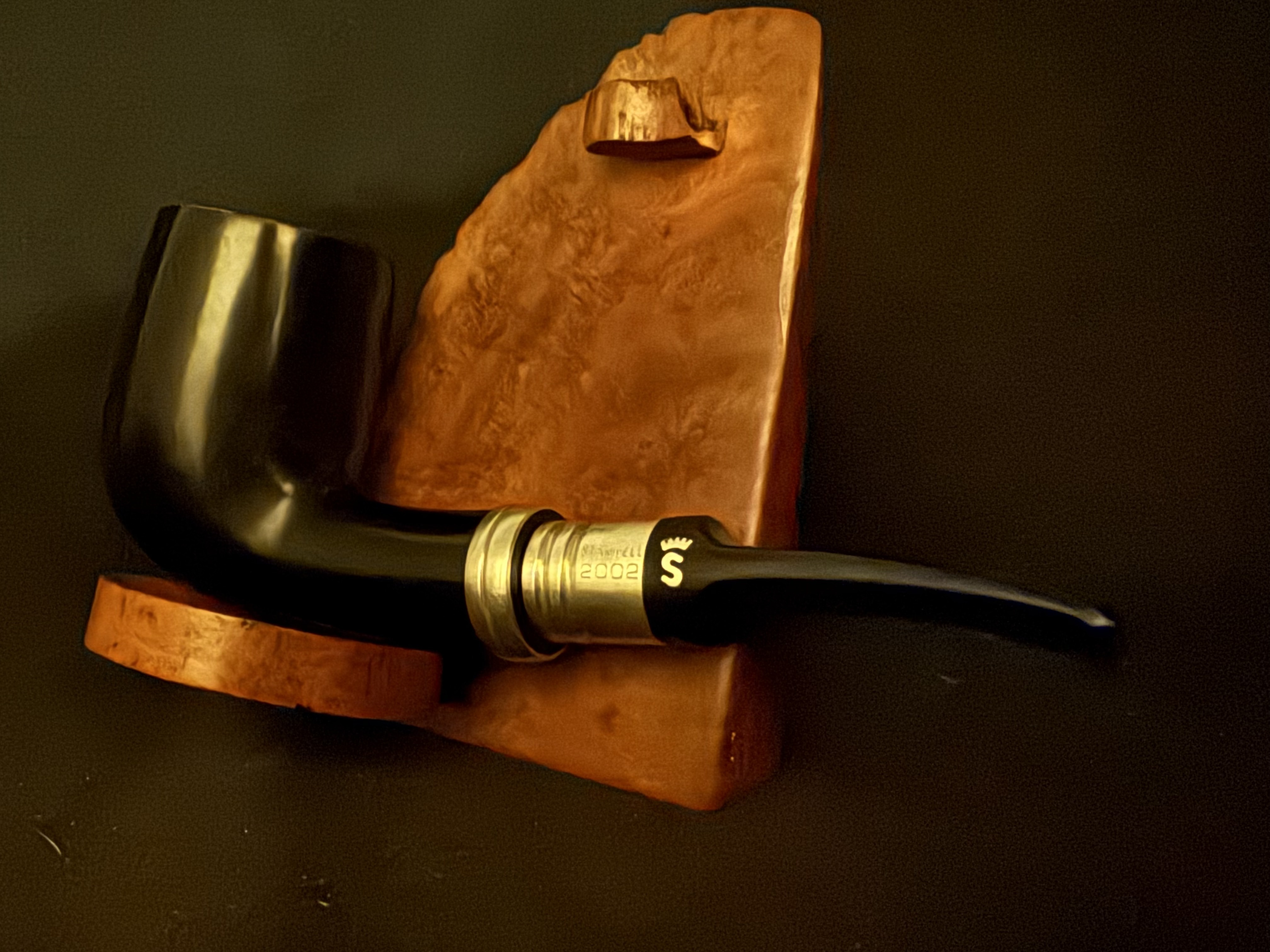 Stanwell 2002 Sterling Silver Army Mount Straight Billiard Estate Pipe, Smooth Black, Acrylic Saddle Stem, 9mm Filter, Fishtail Bit 12