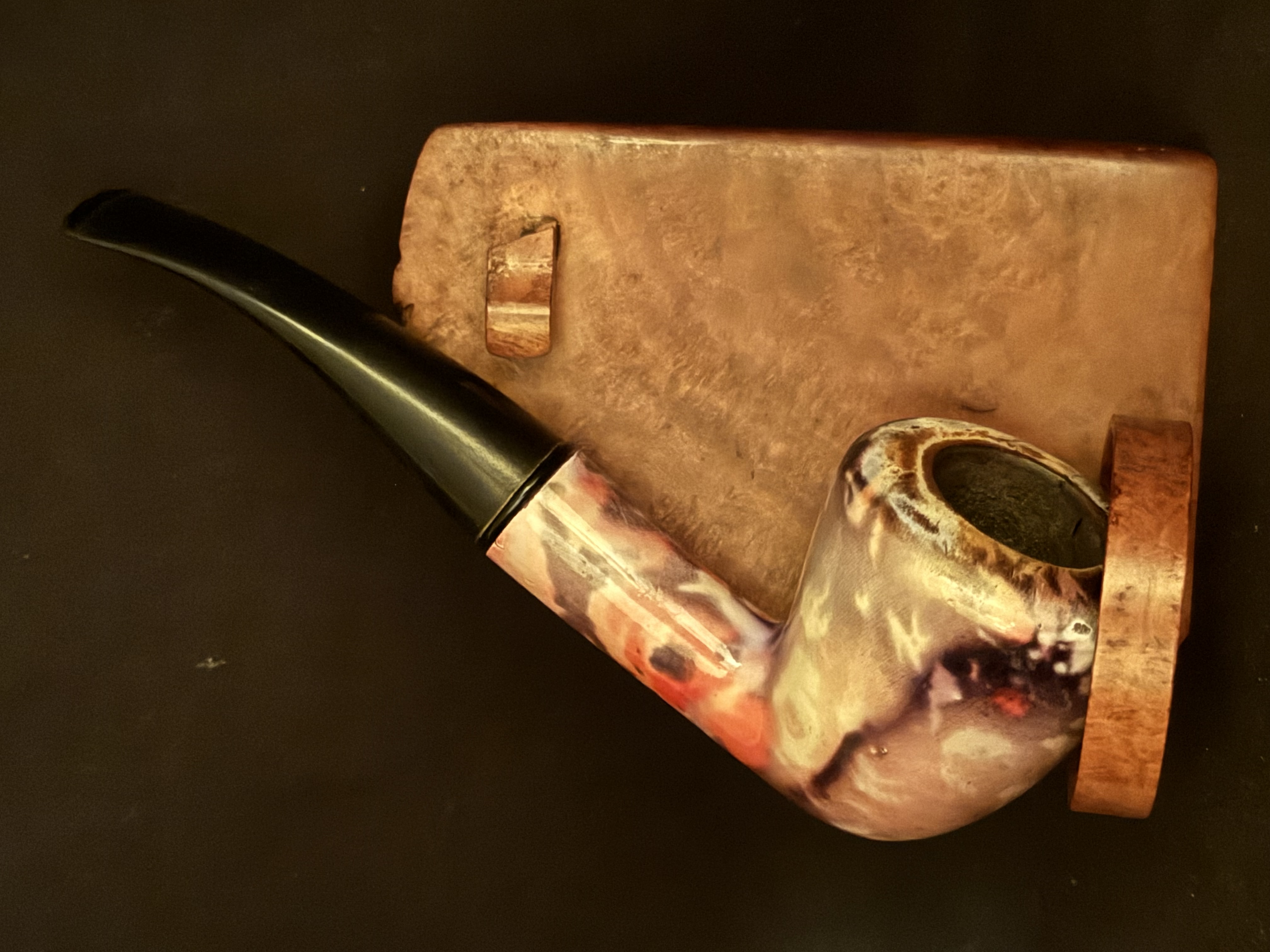 Fancy Bruyere Stamped Bent Dublin Smooth Briar Estate Pipe - Vulcanite Fishtail Stem, 9mm Filter 2