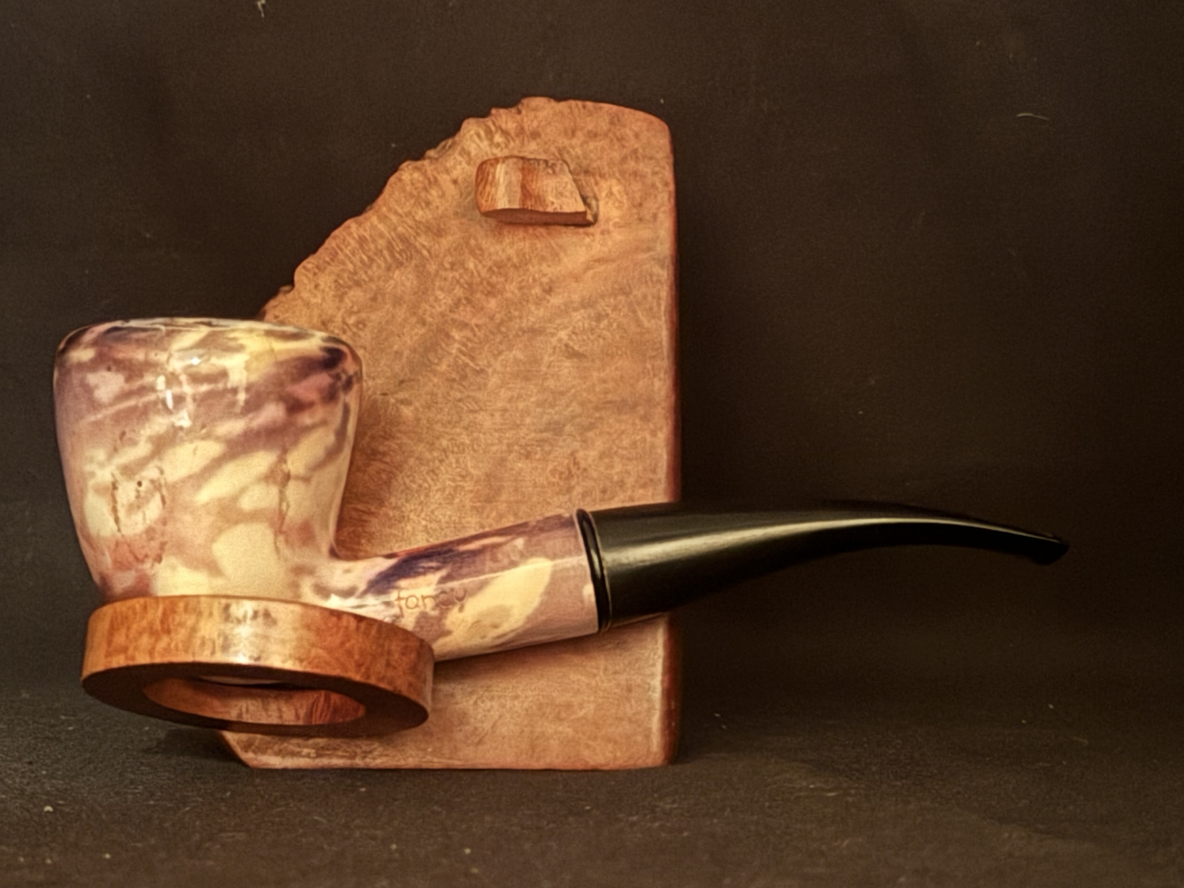 Fancy Bruyere Stamped Bent Dublin Smooth Briar Estate Pipe - Vulcanite Fishtail Stem, 9mm Filter 3