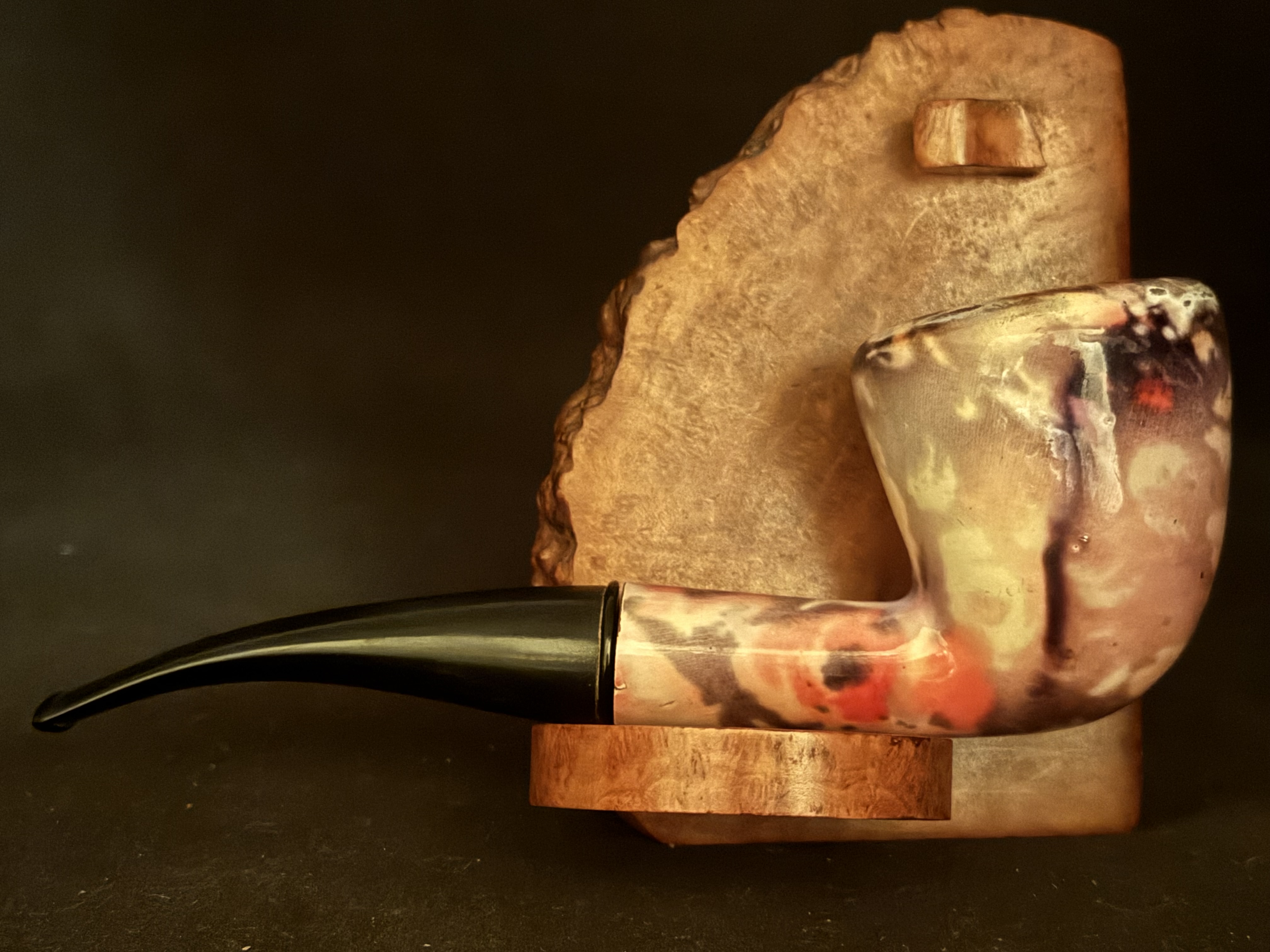 Fancy Bruyere Stamped Bent Dublin Smooth Briar Estate Pipe - Vulcanite Fishtail Stem, 9mm Filter 4