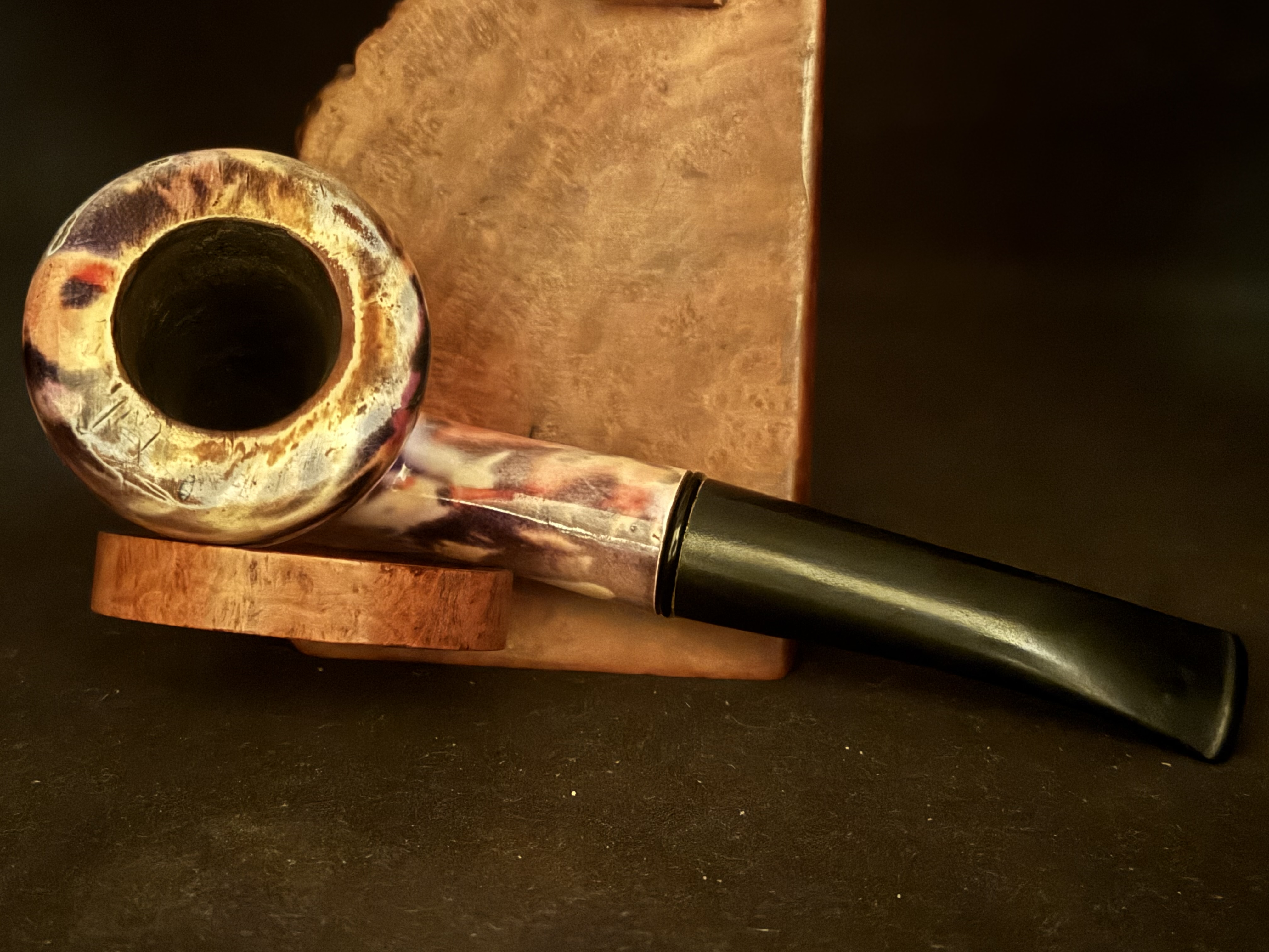 Fancy Bruyere Stamped Bent Dublin Smooth Briar Estate Pipe - Vulcanite Fishtail Stem, 9mm Filter 5