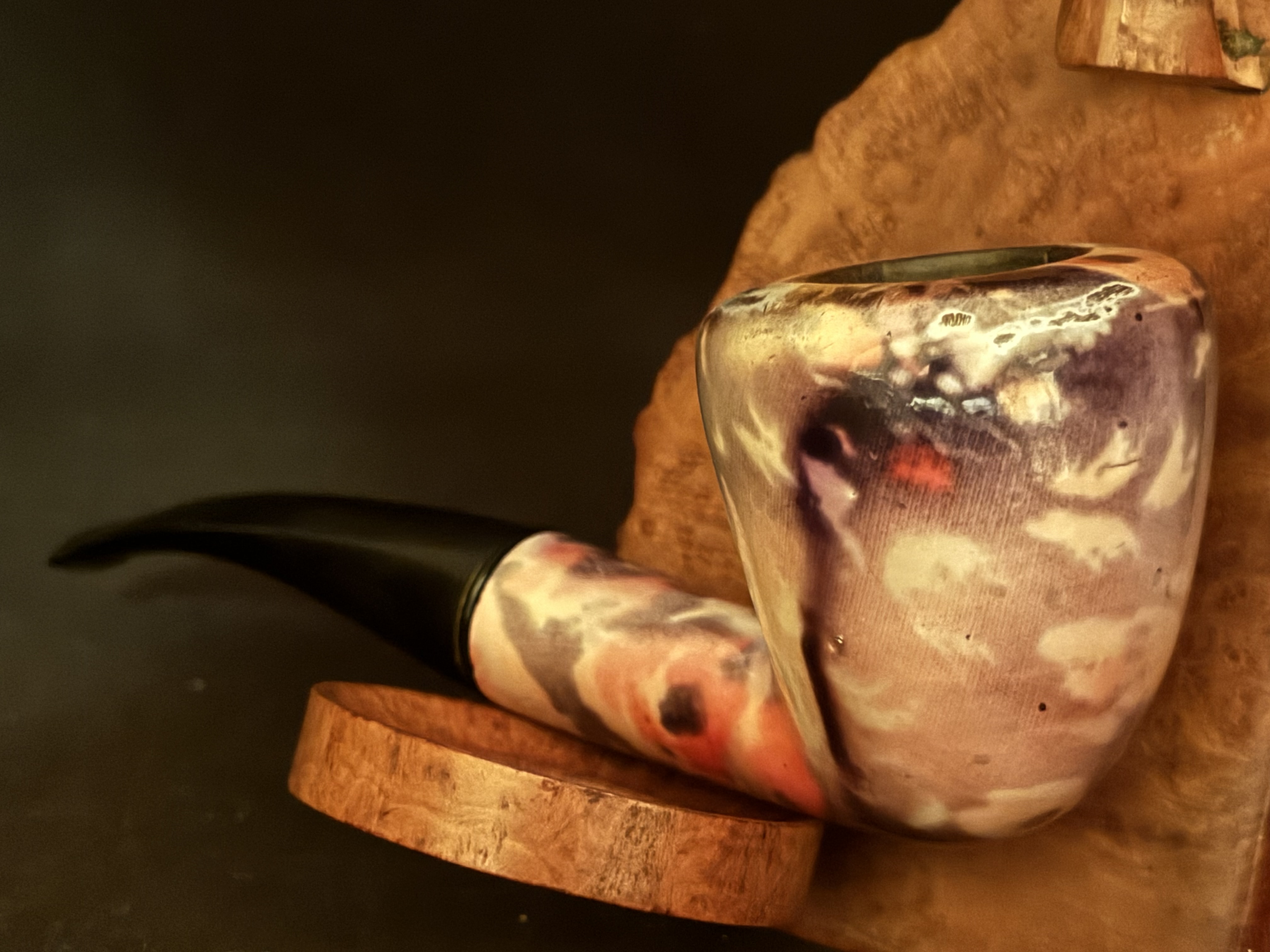 Fancy Bruyere Stamped Bent Dublin Smooth Briar Estate Pipe - Vulcanite Fishtail Stem, 9mm Filter 7
