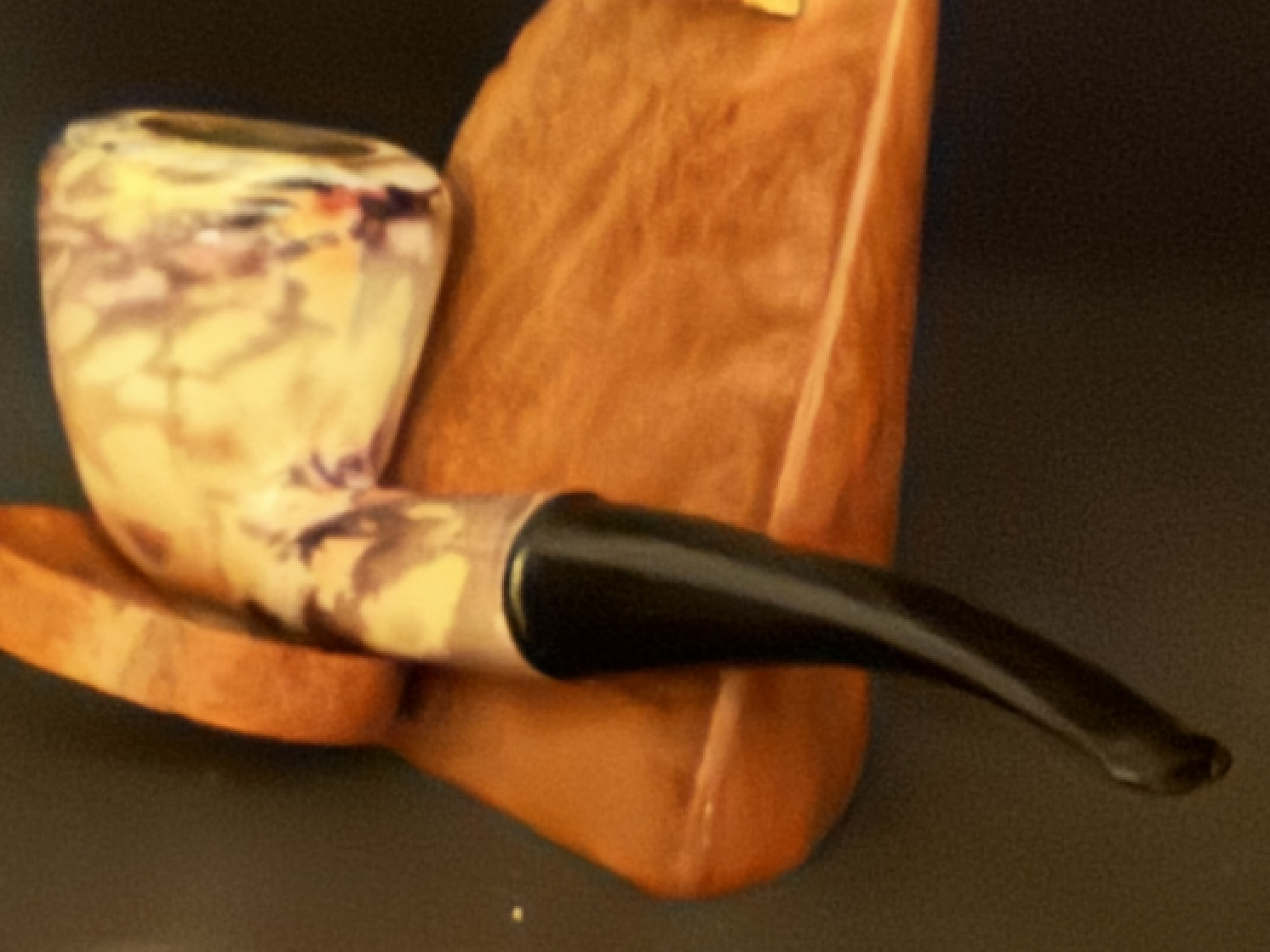 Fancy Bruyere Stamped Bent Dublin Smooth Briar Estate Pipe - Vulcanite Fishtail Stem, 9mm Filter 8