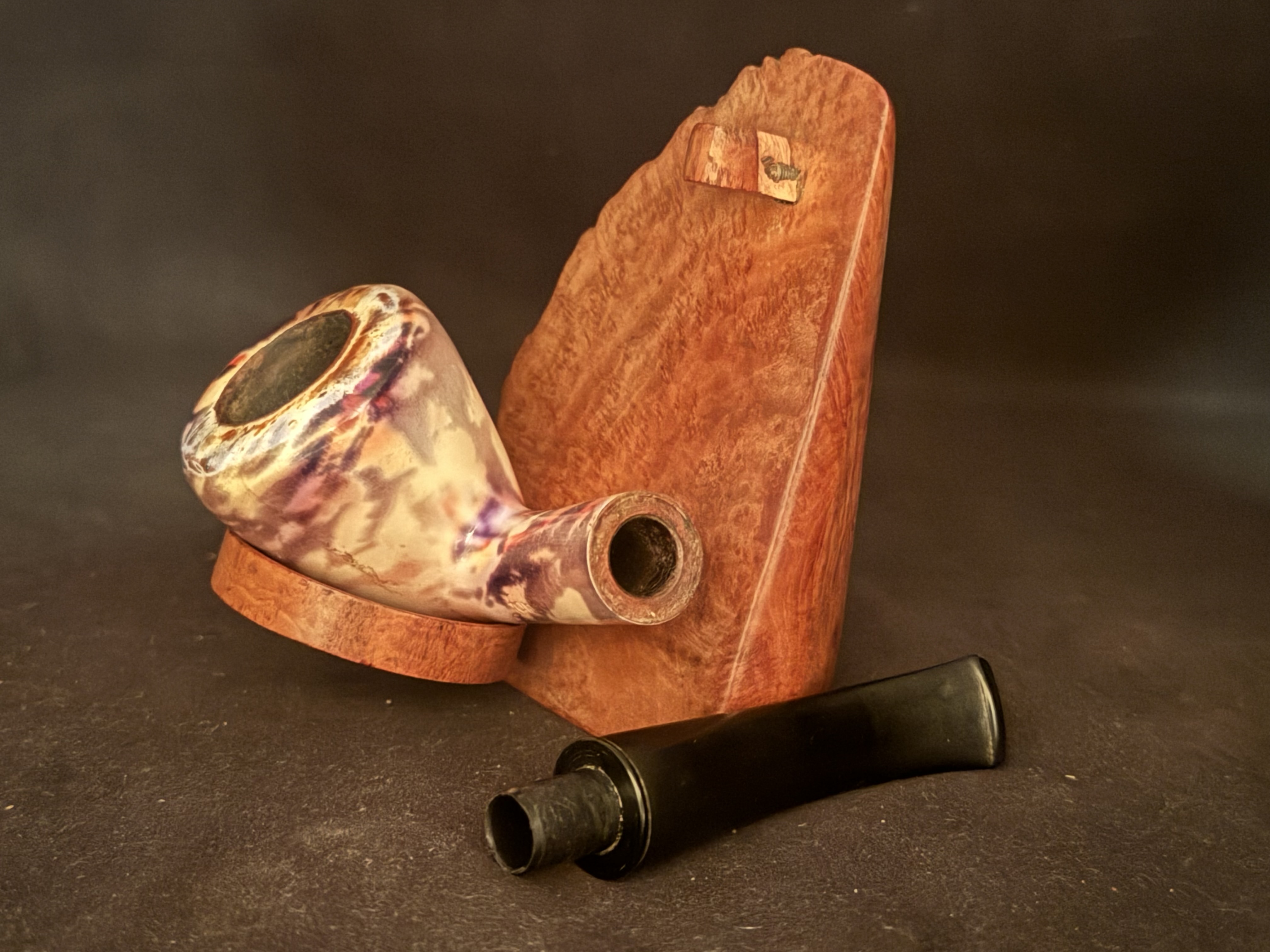 Fancy Bruyere Stamped Bent Dublin Smooth Briar Estate Pipe - Vulcanite Fishtail Stem, 9mm Filter 9