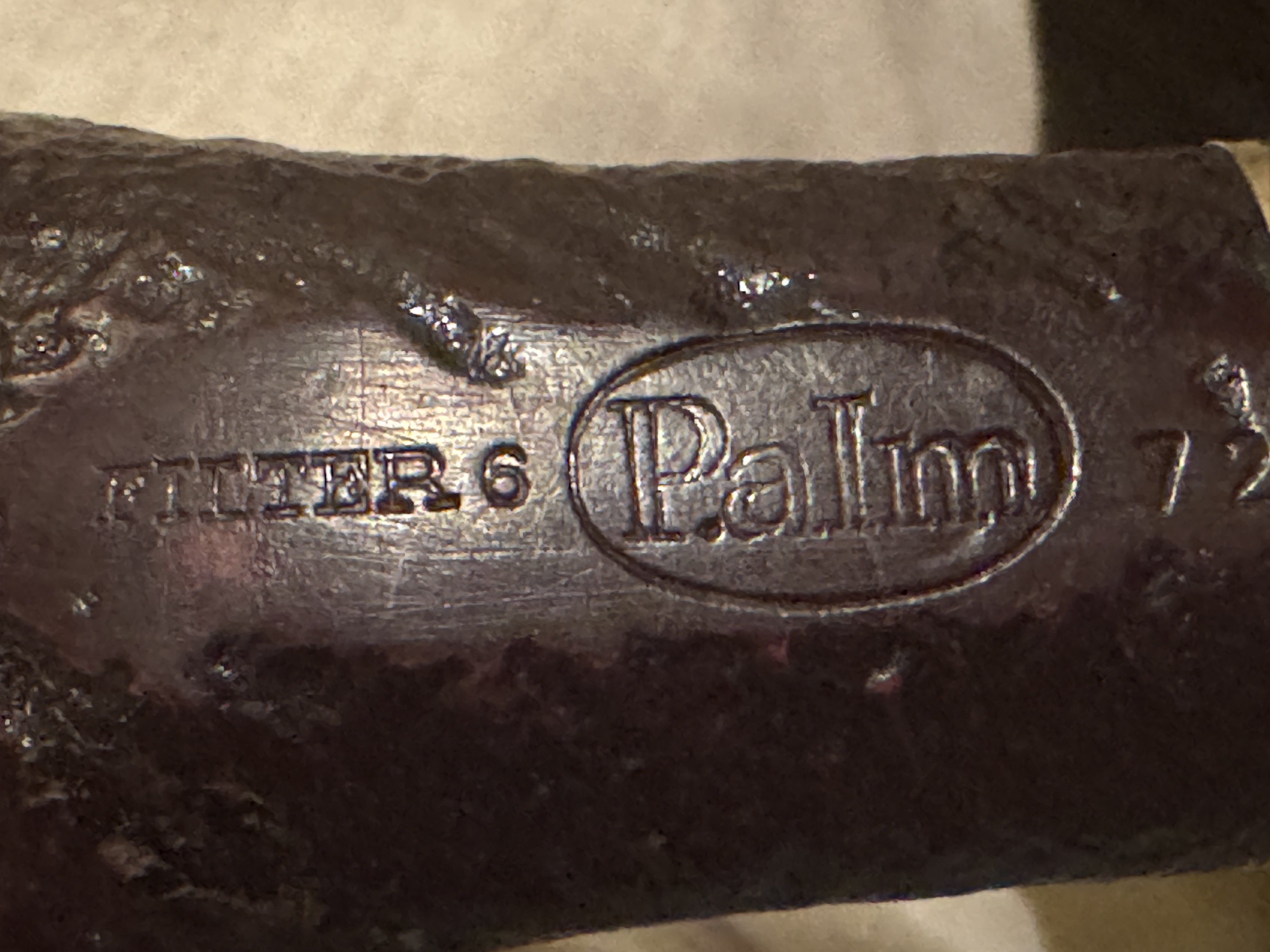 Filter 6 Palm 72 Sandblast Bent Apple Pot Estate Pipe - Oval Shank, Vulcanite Saddle Stem, Metal Band 11