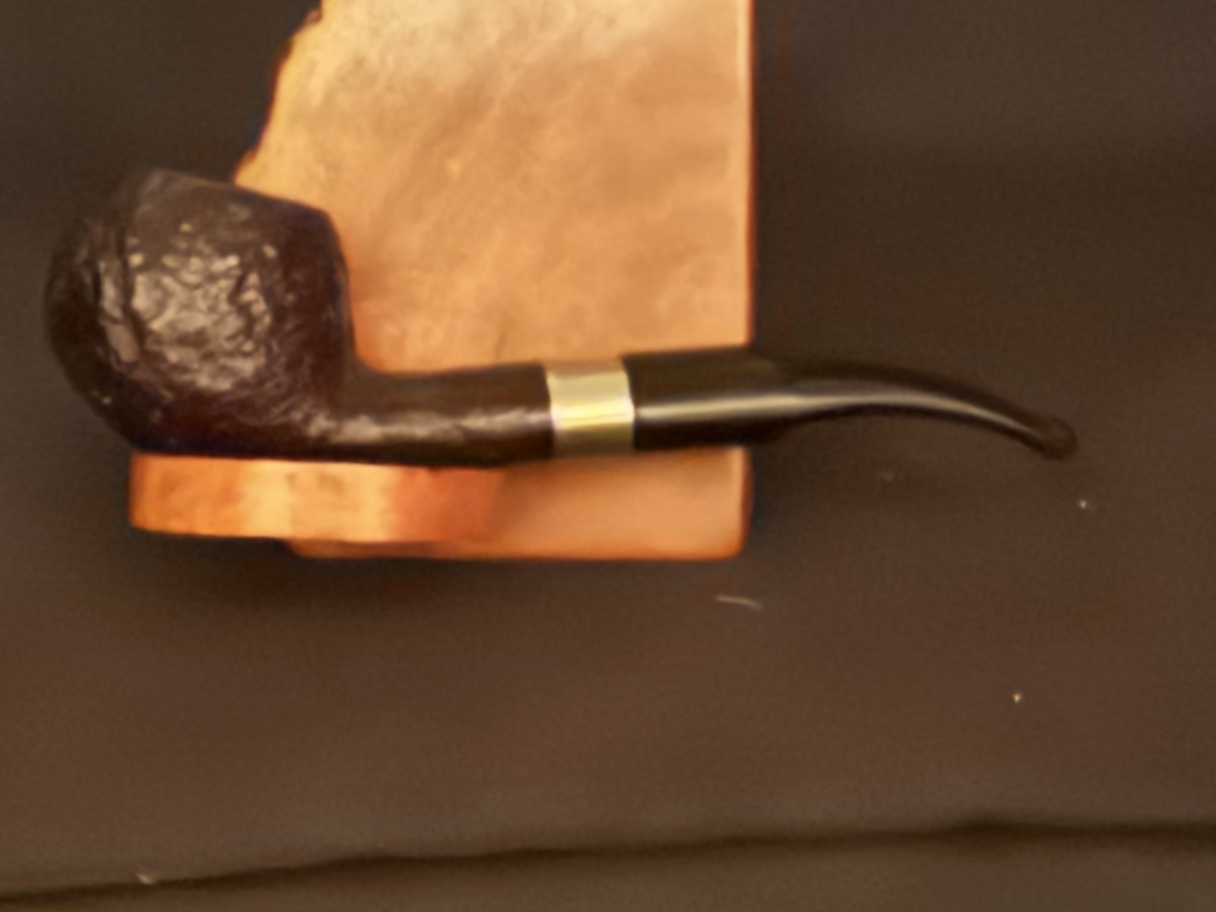 Filter 6 Palm 72 Sandblast Bent Apple Pot Estate Pipe - Oval Shank, Vulcanite Saddle Stem, Metal Band 3