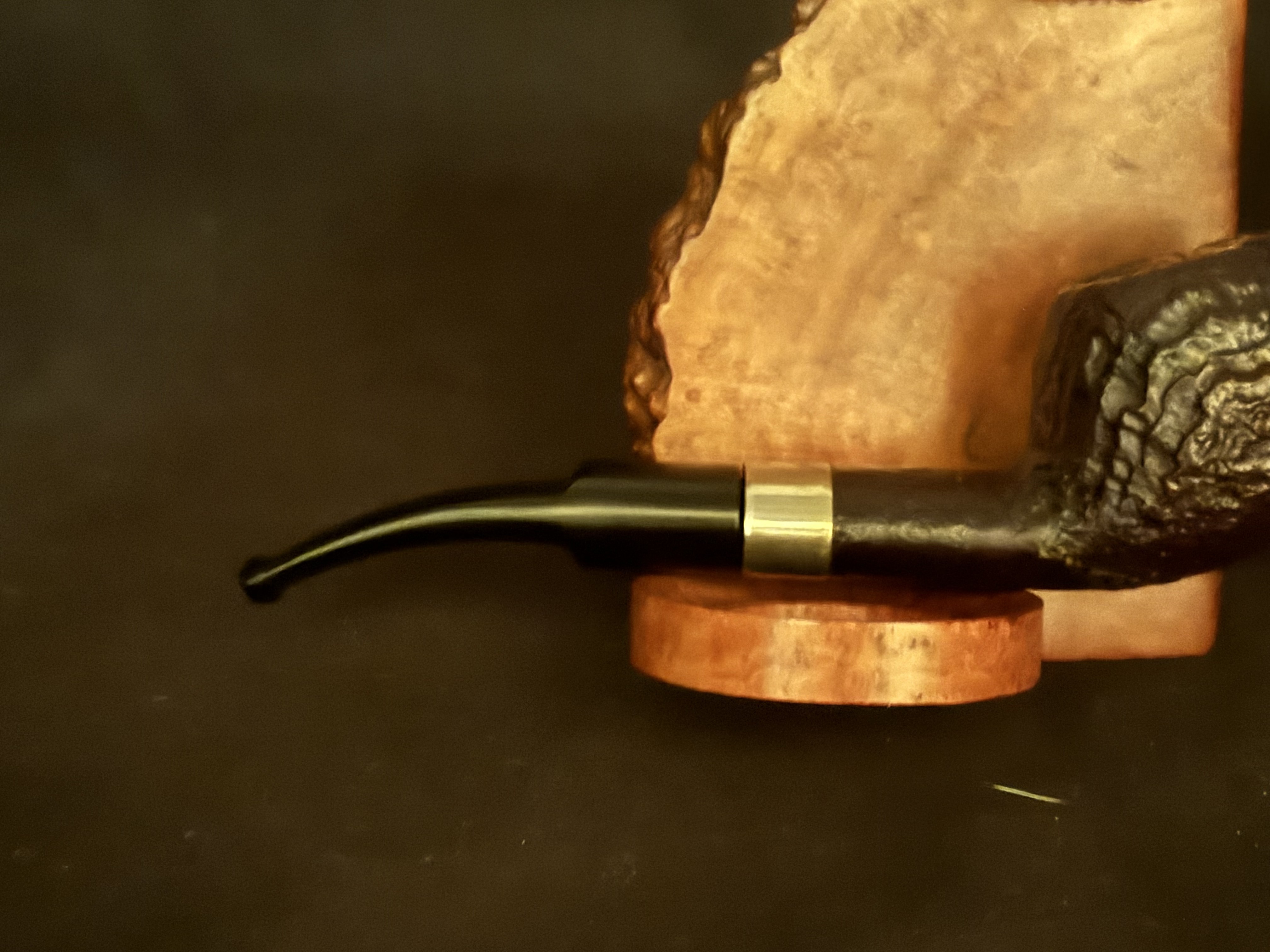 Filter 6 Palm 72 Sandblast Bent Apple Pot Estate Pipe - Oval Shank, Vulcanite Saddle Stem, Metal Band 4