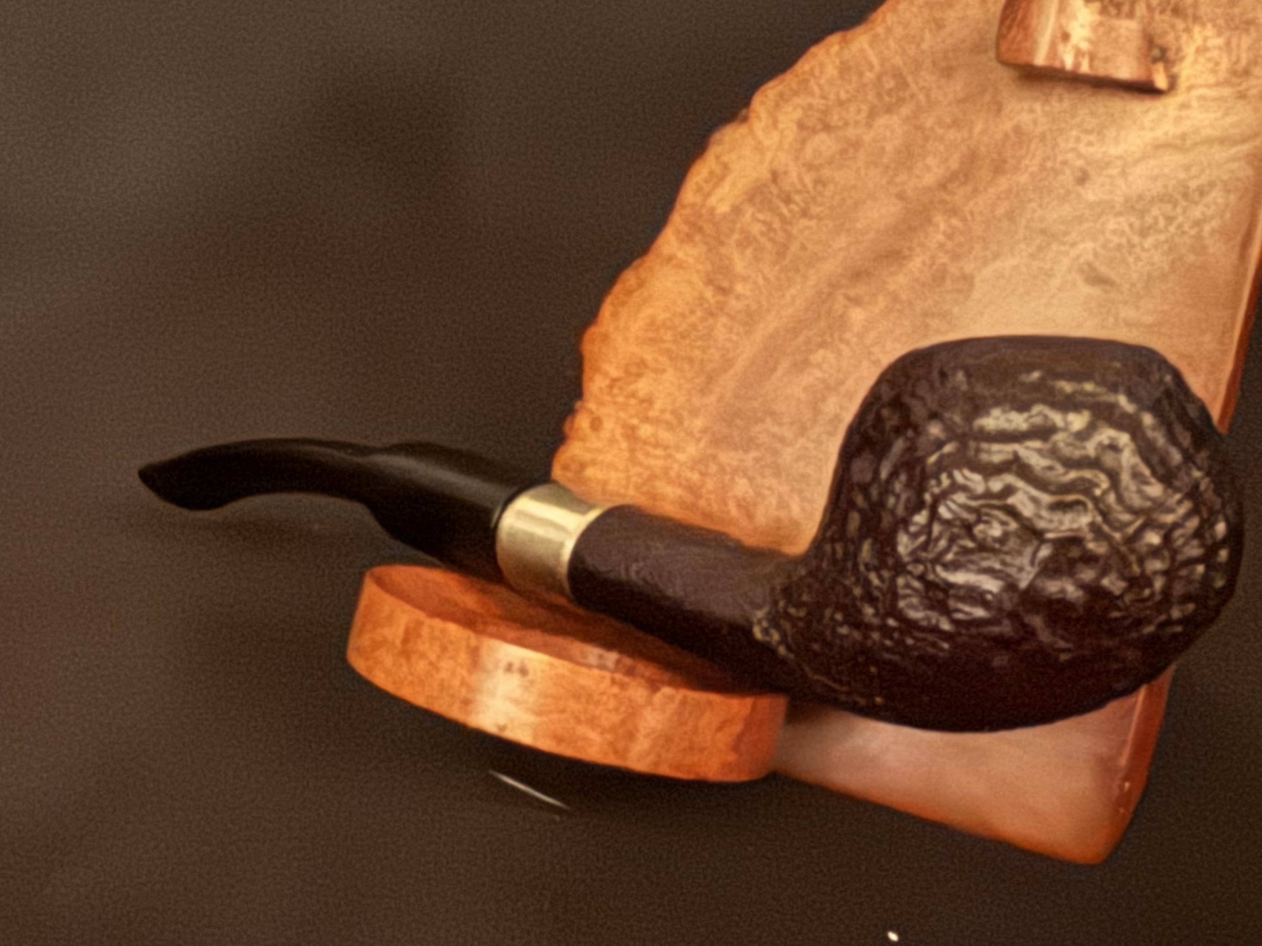 Filter 6 Palm 72 Sandblast Bent Apple Pot Estate Pipe - Oval Shank, Vulcanite Saddle Stem, Metal Band 7