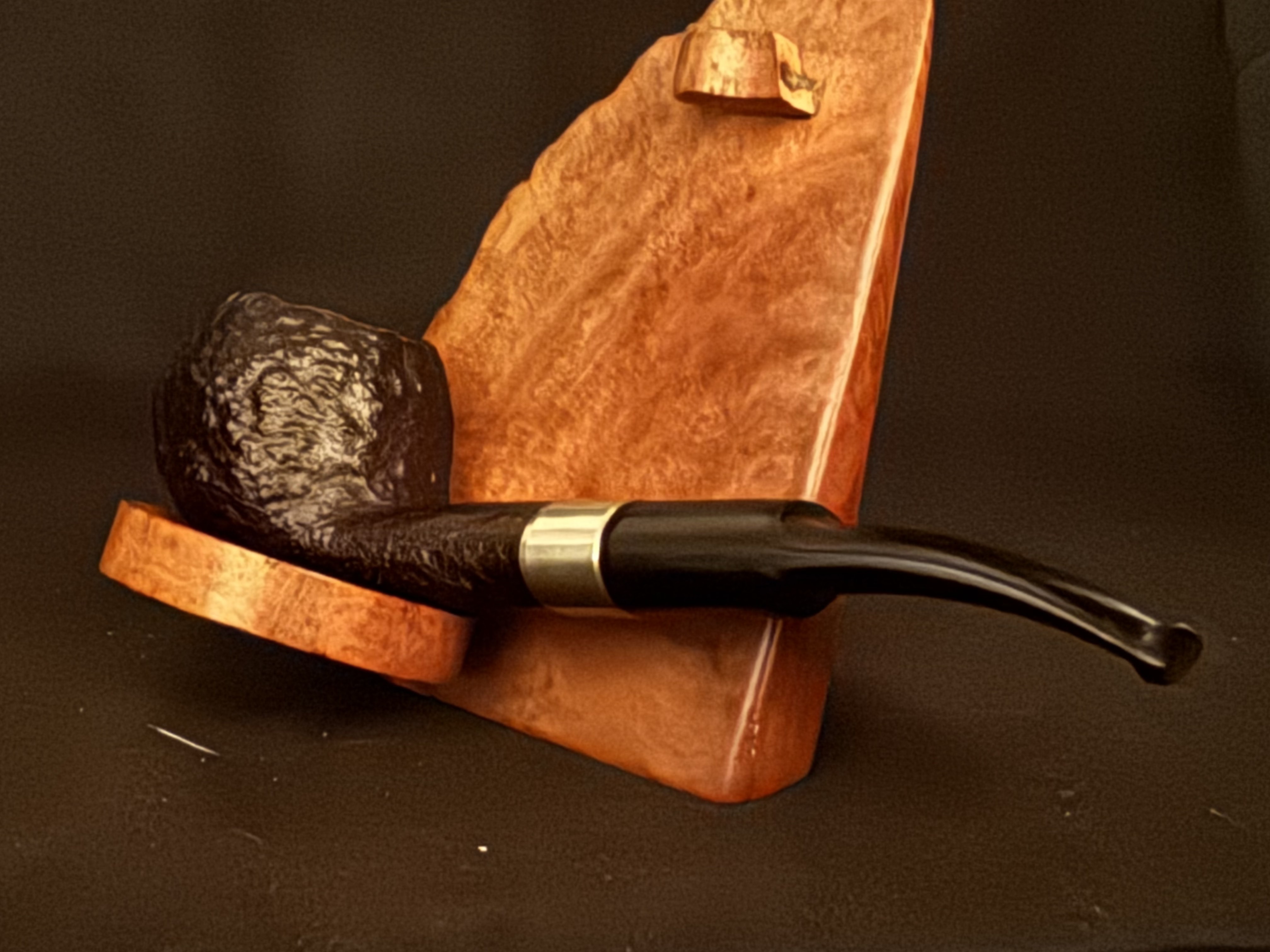 Filter 6 Palm 72 Sandblast Bent Apple Pot Estate Pipe - Oval Shank, Vulcanite Saddle Stem, Metal Band 8