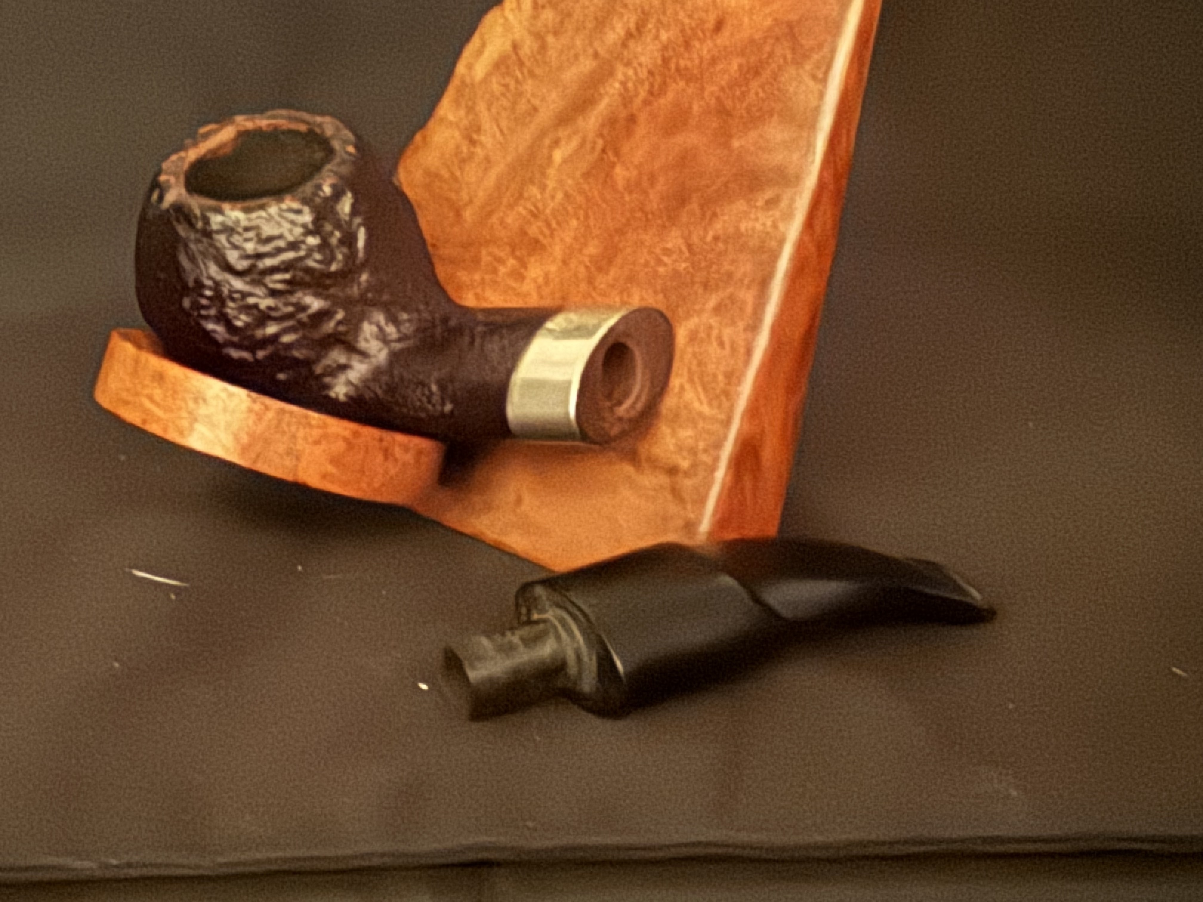 Filter 6 Palm 72 Sandblast Bent Apple Pot Estate Pipe - Oval Shank, Vulcanite Saddle Stem, Metal Band 9