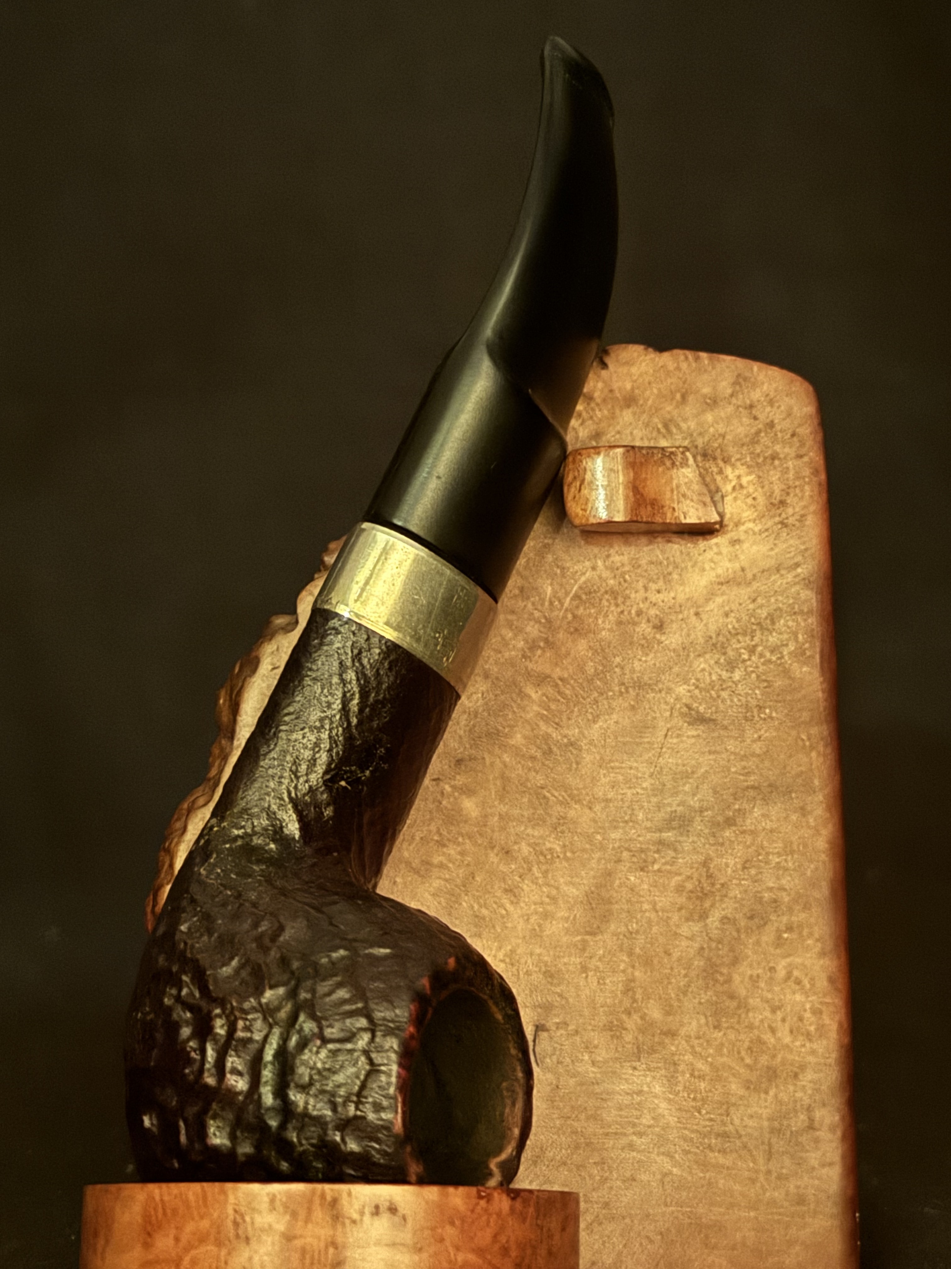 Filter 6 Palm 72 Sandblast Bent Apple Pot Estate Pipe - Oval Shank, Vulcanite Saddle Stem, Metal Band 2