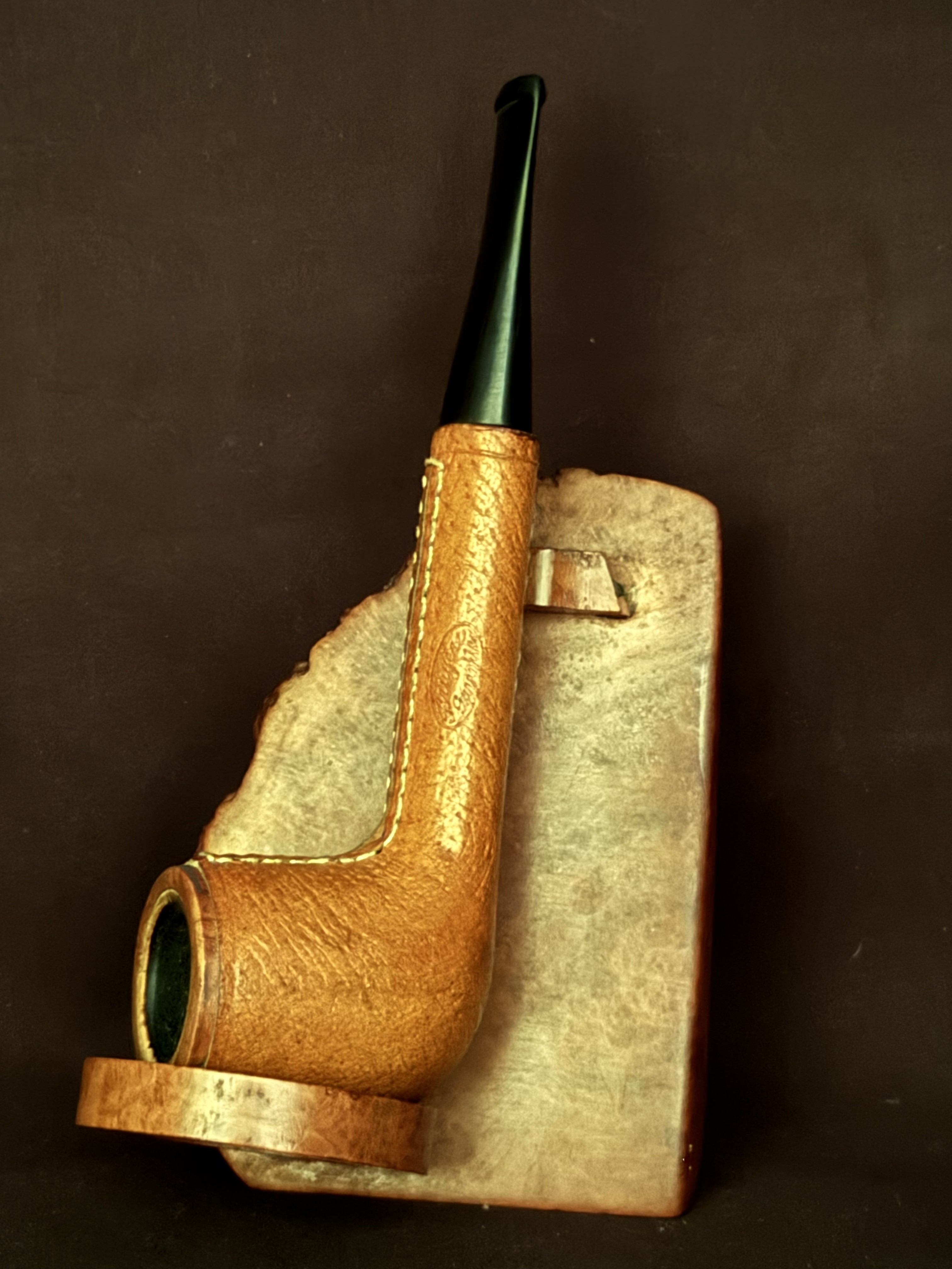 French Leather-Clad Straight Billiard Meerschaum Insert Estate Pipe SKU-016