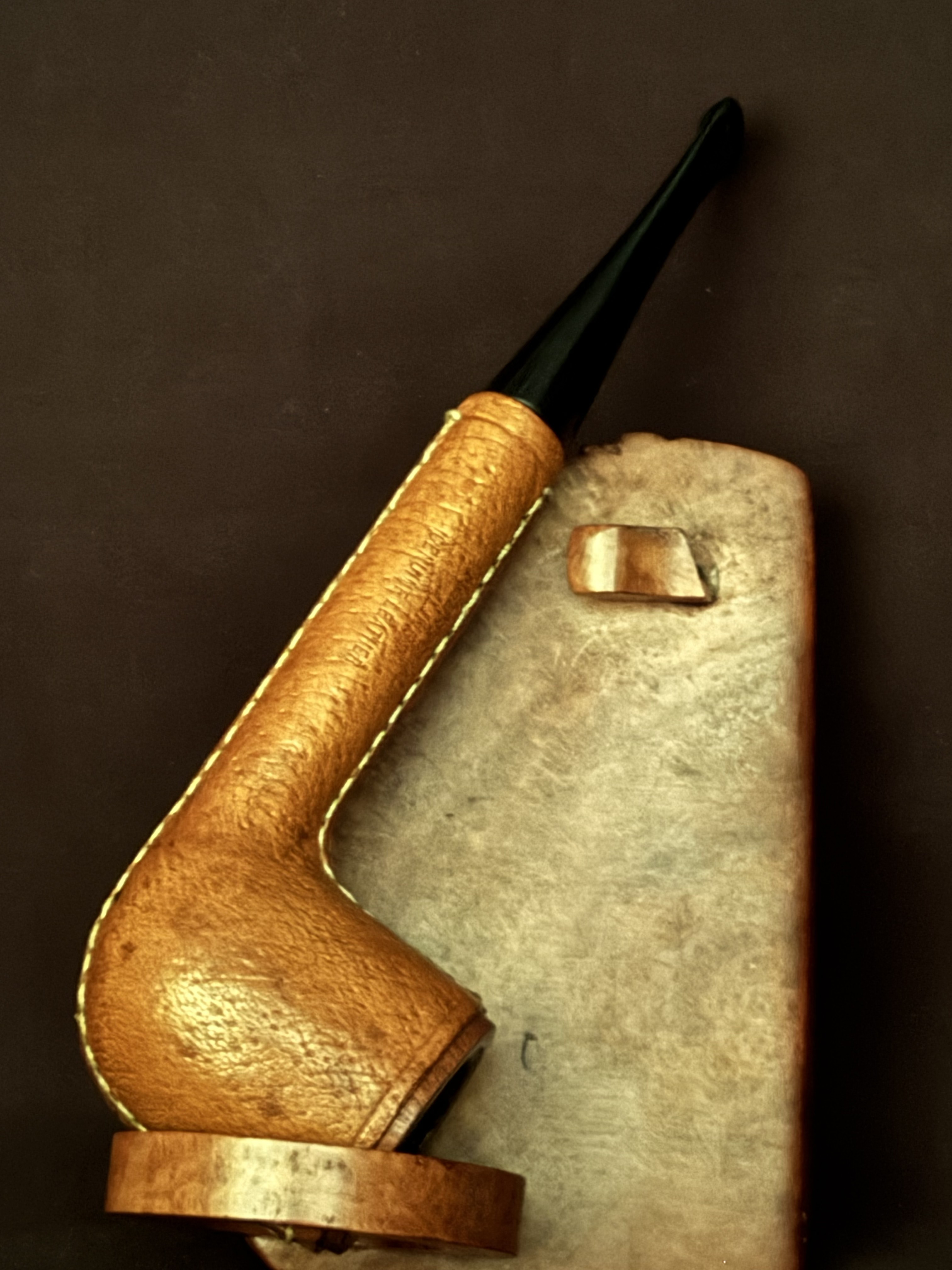 French Leather-Clad Straight Billiard Meerschaum Insert Estate Pipe SKU-016 2
