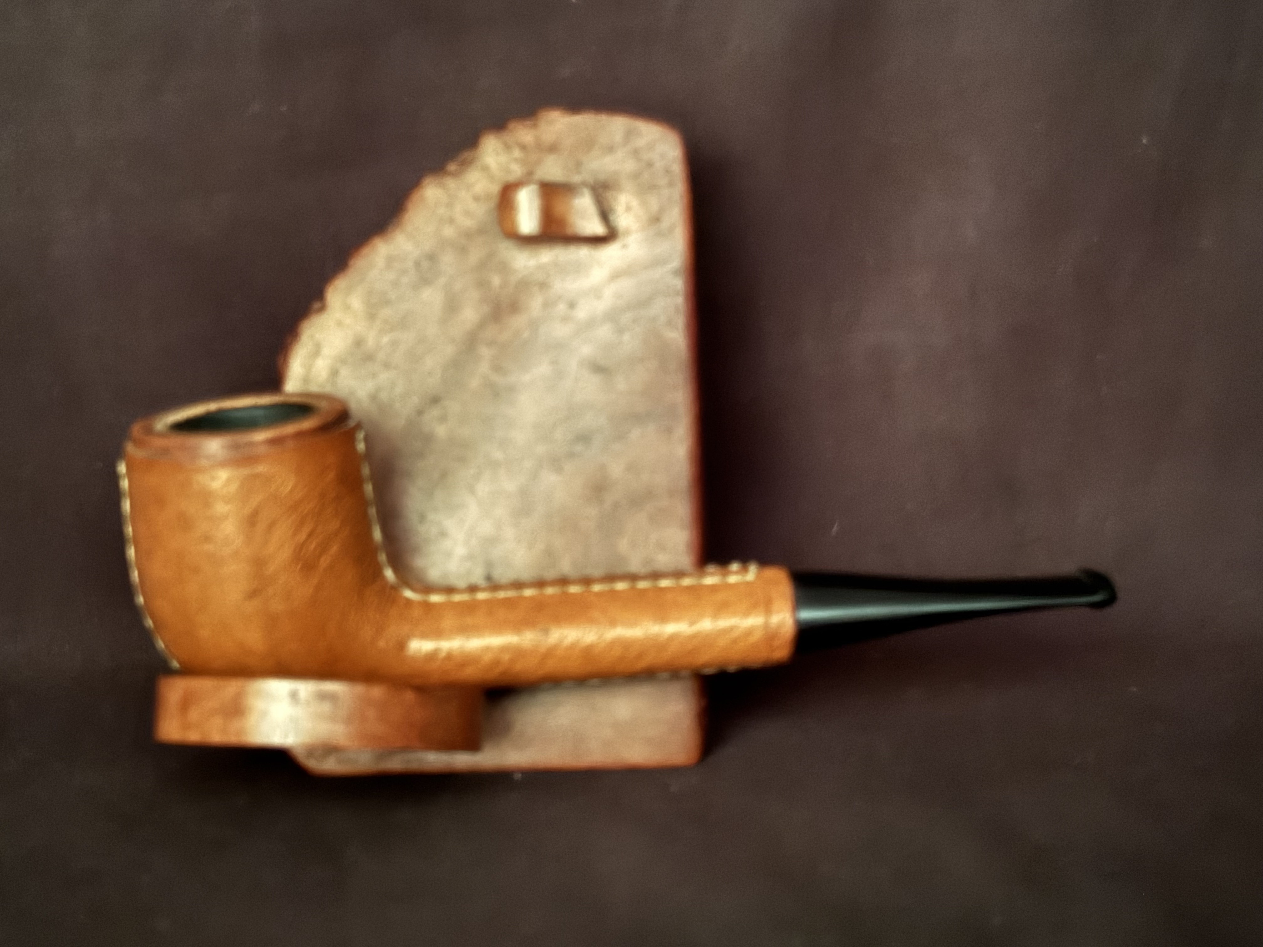French Leather-Clad Straight Billiard Meerschaum Insert Estate Pipe SKU-016 3