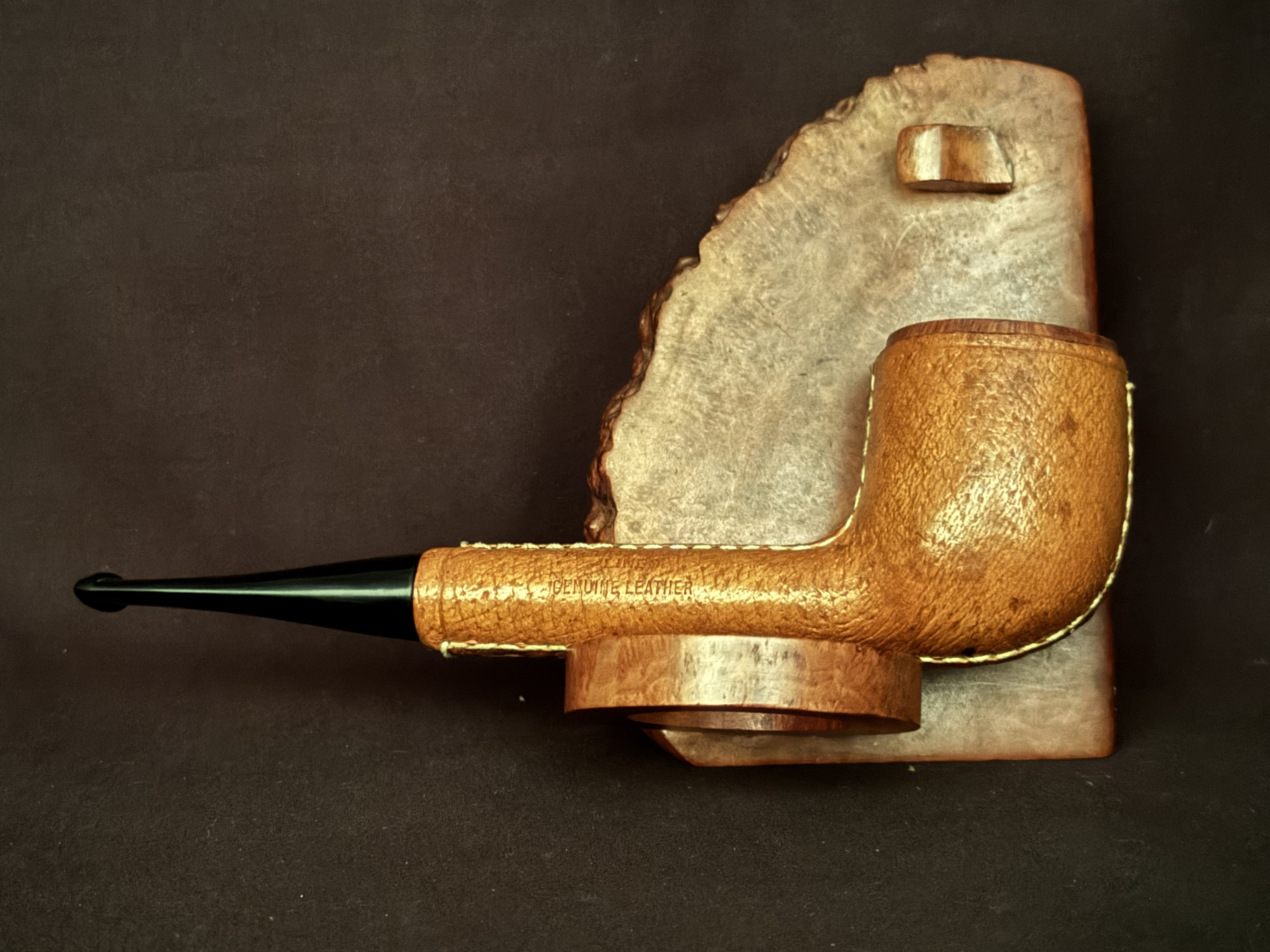 French Leather-Clad Straight Billiard Meerschaum Insert Estate Pipe SKU-016 4