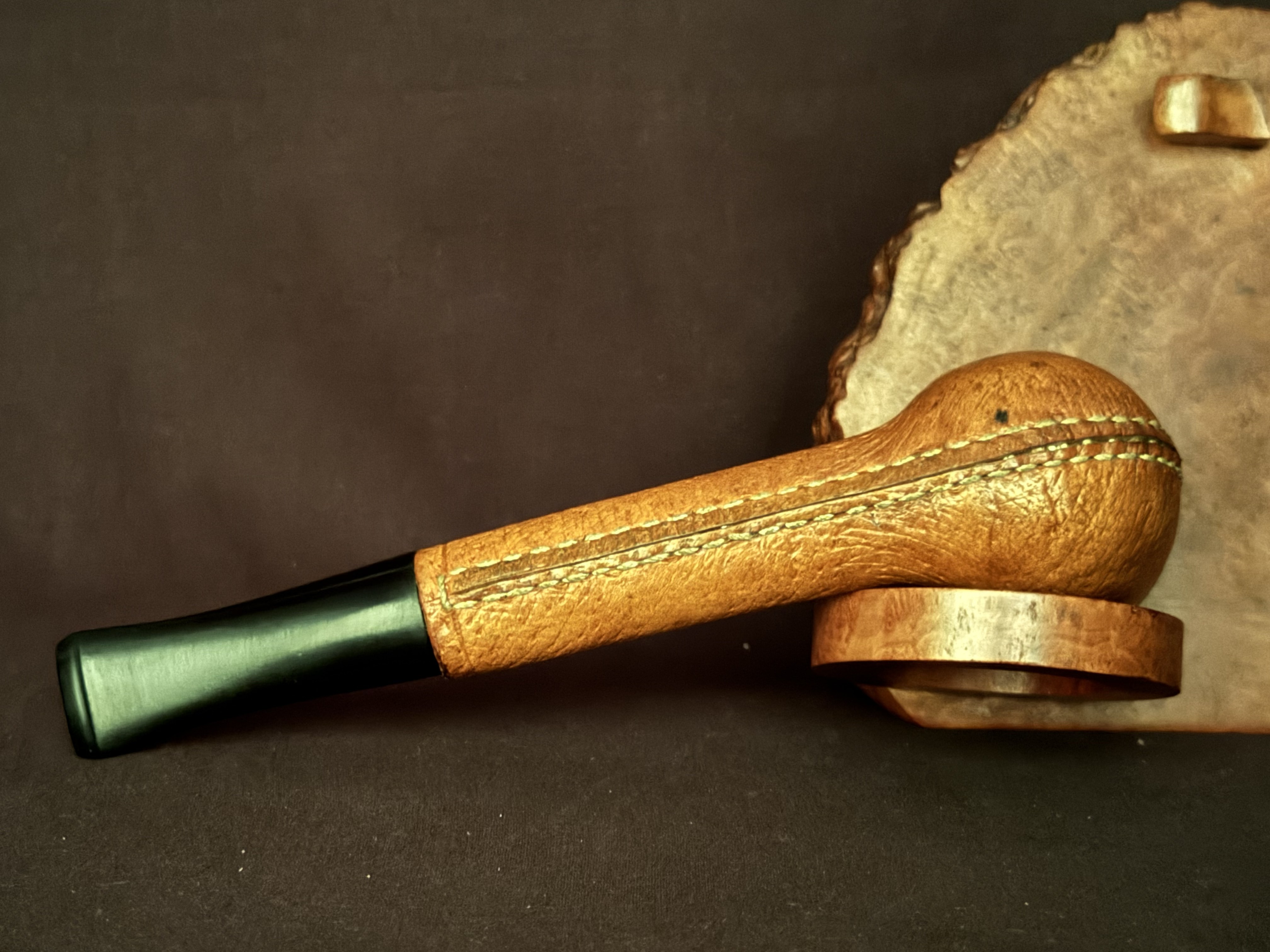 French Leather-Clad Straight Billiard Meerschaum Insert Estate Pipe SKU-016 6