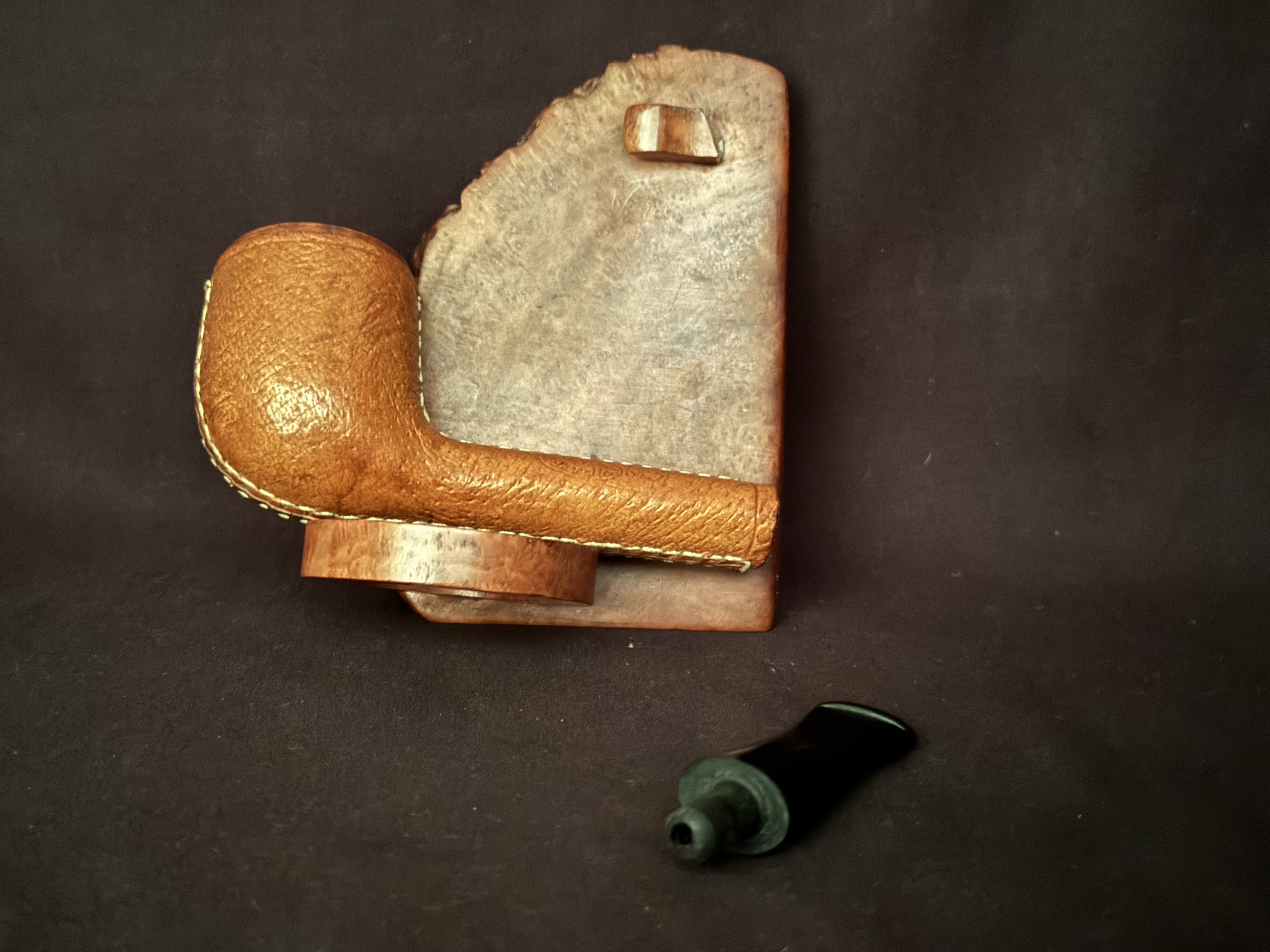 French Leather-Clad Straight Billiard Meerschaum Insert Estate Pipe SKU-016 7