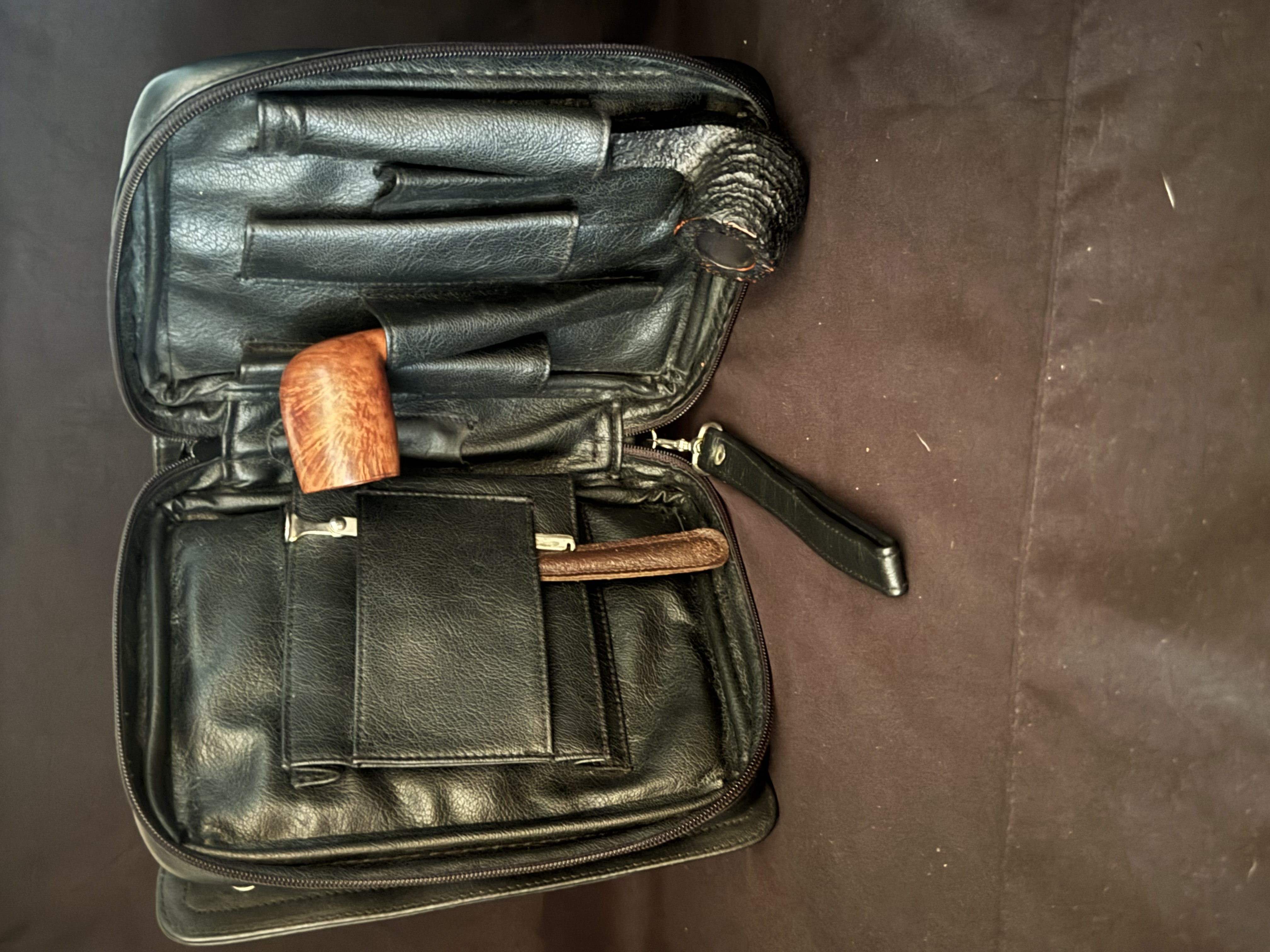 German Black Genuine Leather Bag for Pipes and Accessories 5