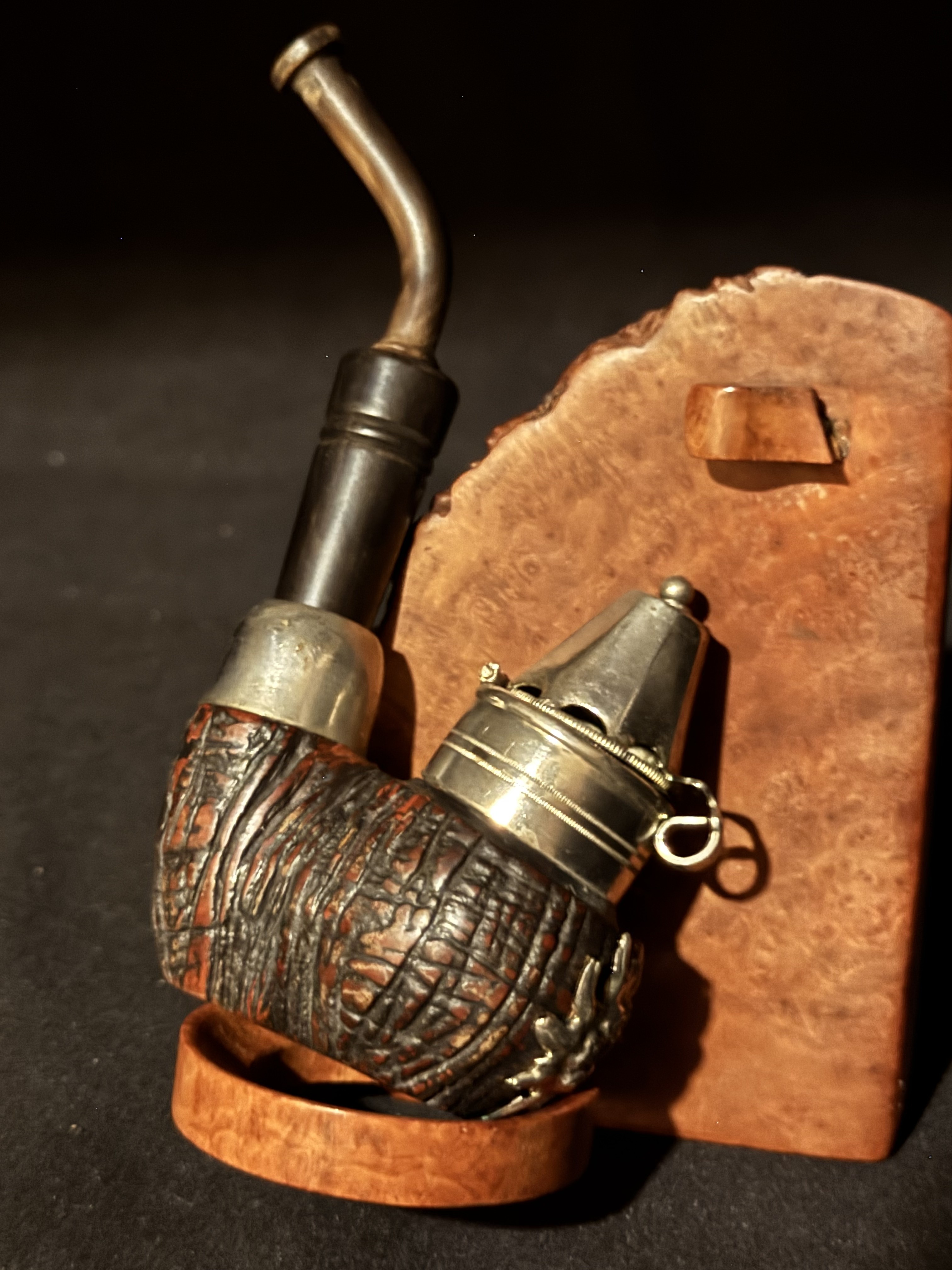 German-Style Bent Briar Pipe with Metal Windcap, Estate Smoking Pipe 2