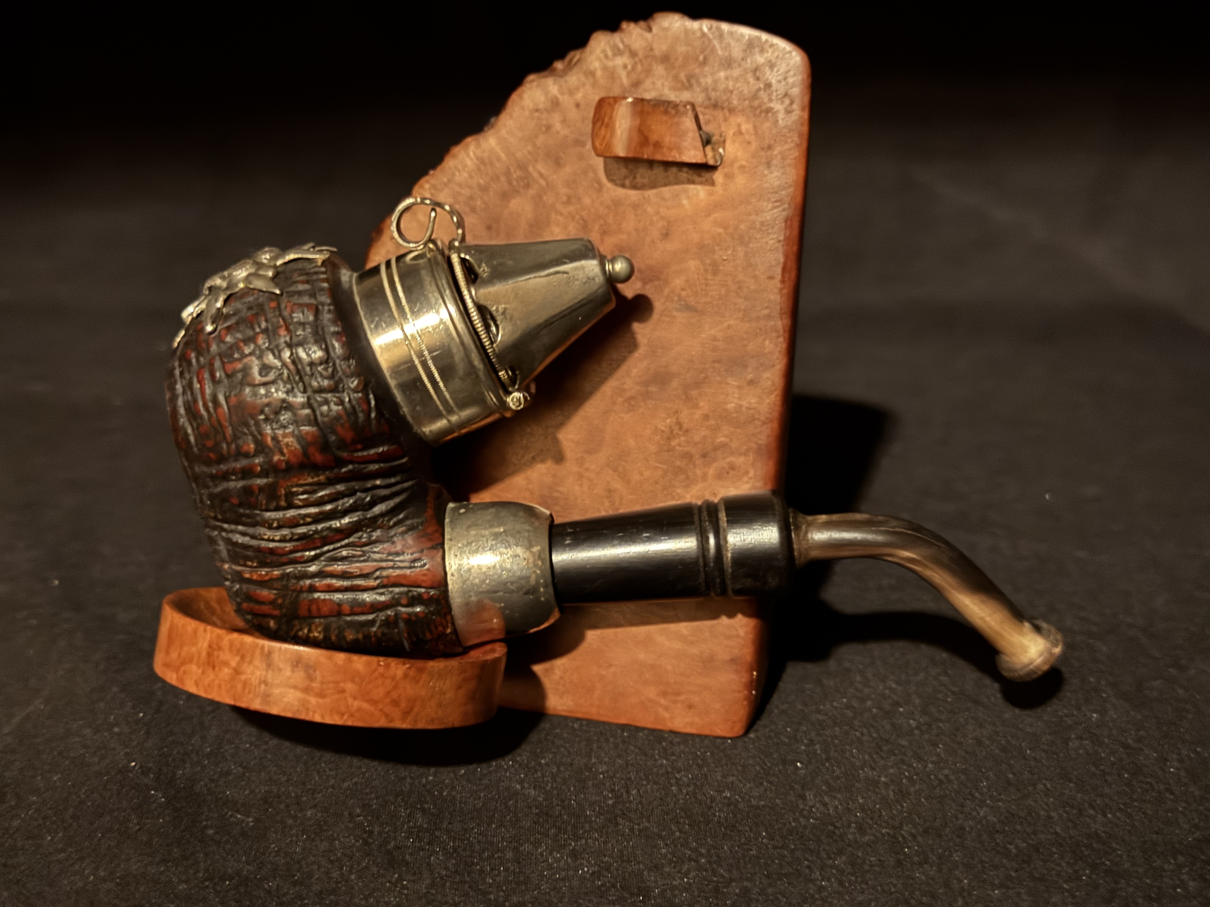 German-Style Bent Briar Pipe with Metal Windcap, Estate Smoking Pipe 3