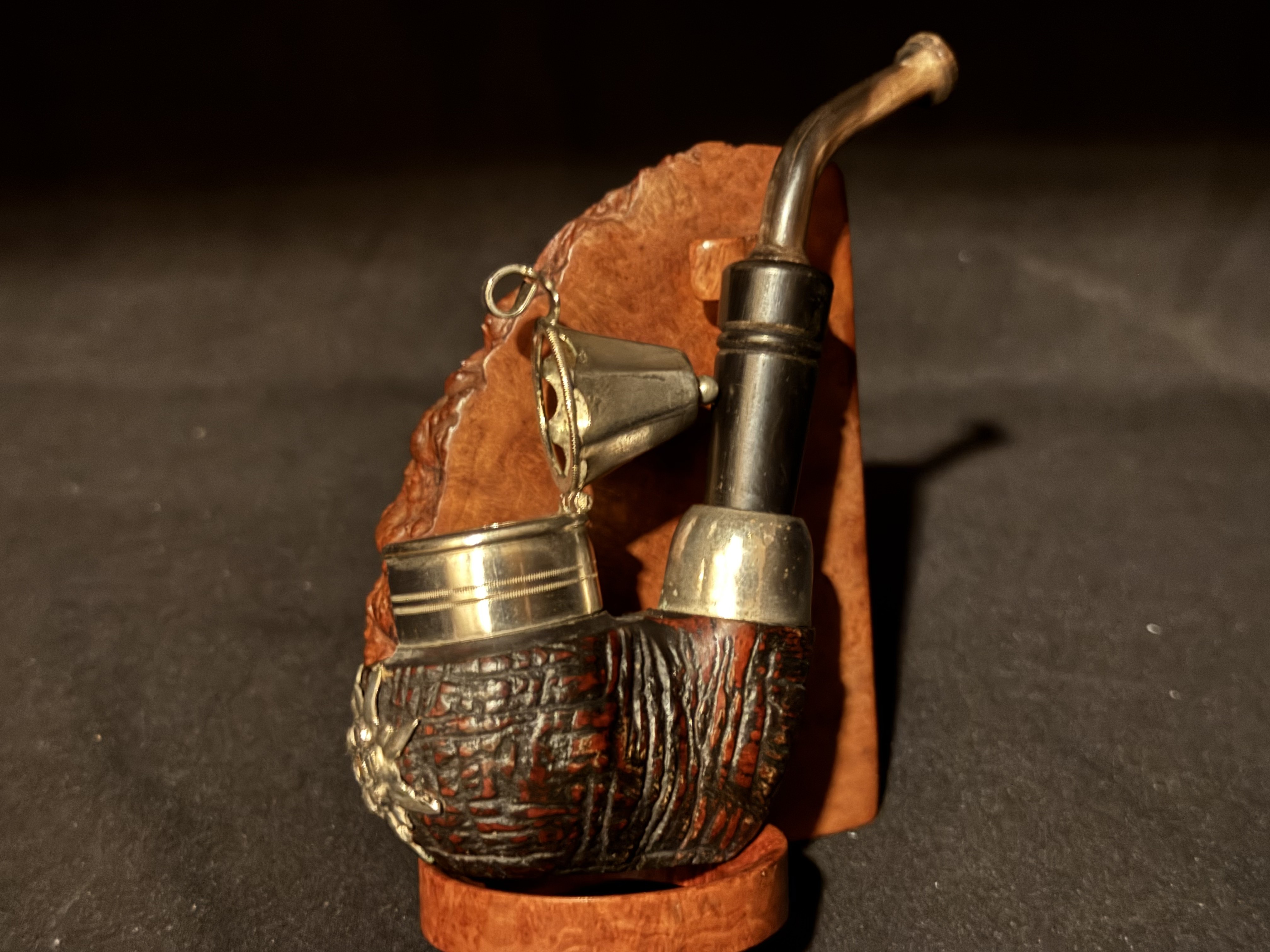 German-Style Bent Briar Pipe with Metal Windcap, Estate Smoking Pipe 4
