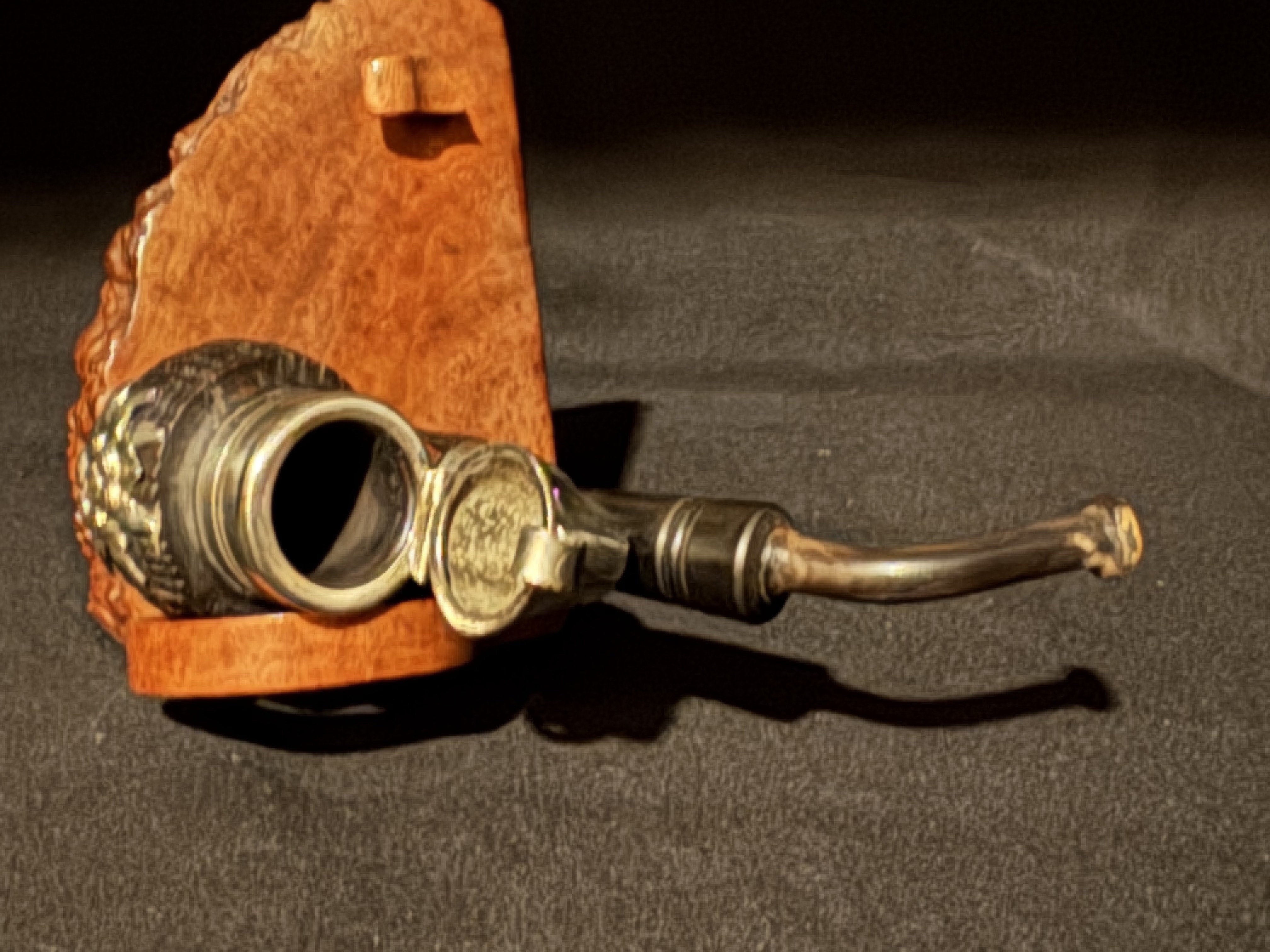German-Style Bent Briar Pipe with Metal Windcap, Estate Smoking Pipe 5