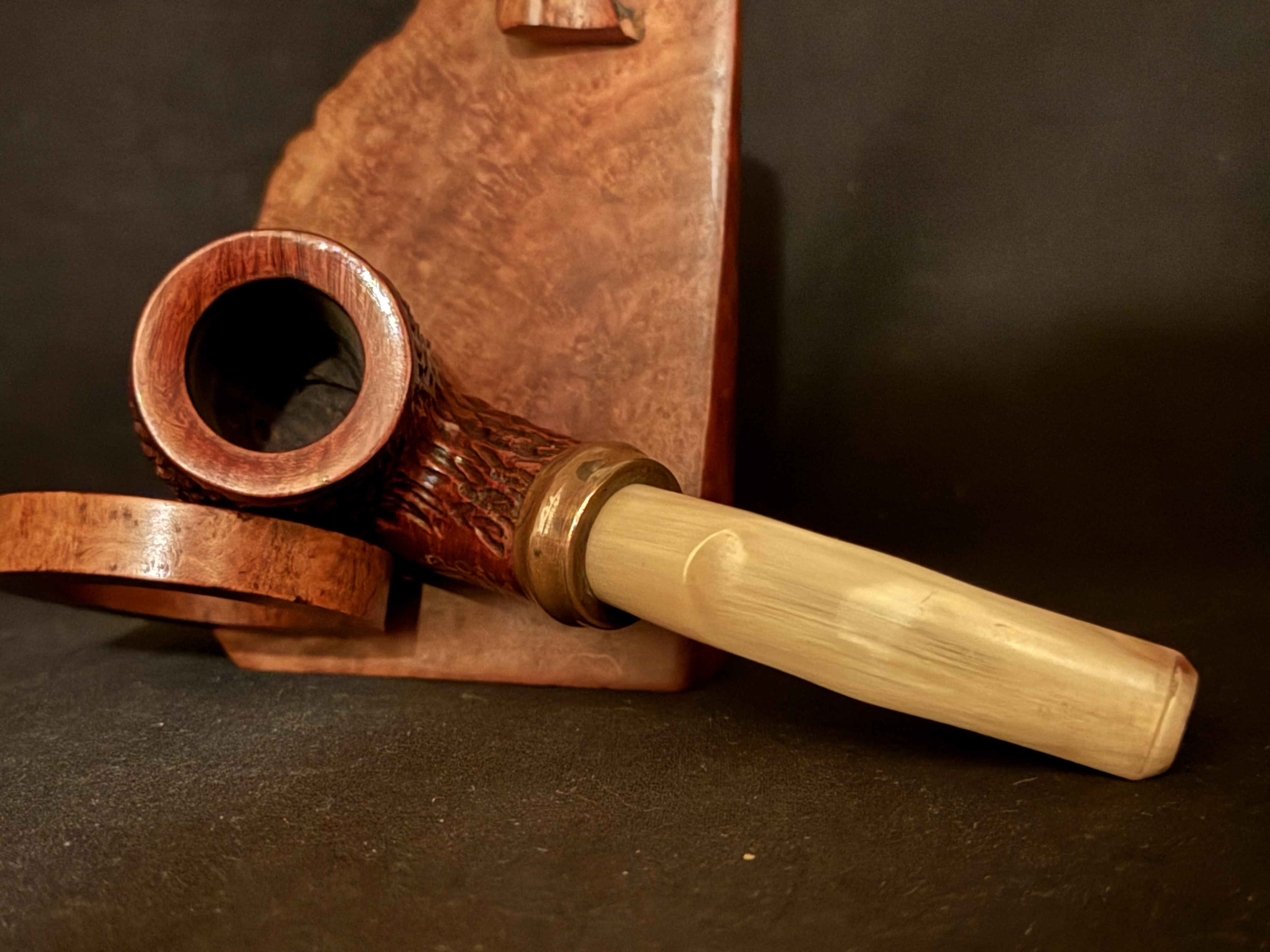 Gloria Old Briar Rusticated Bent Billiard Vest Pocket Pipe, Cream Acrylic Saddle Stem, 6mm Filter 5