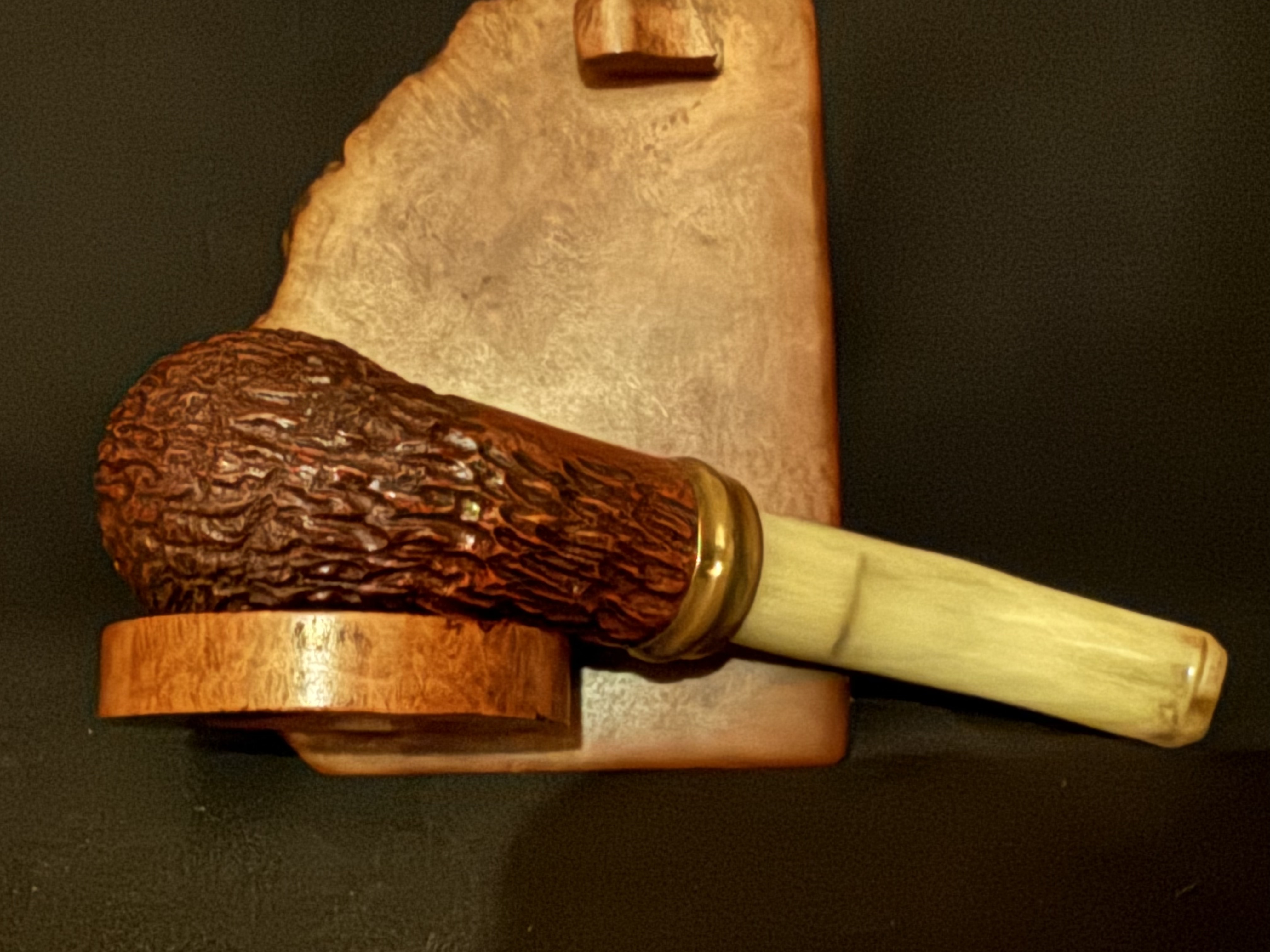 Gloria Old Briar Rusticated Bent Billiard Vest Pocket Pipe, Cream Acrylic Saddle Stem, 6mm Filter 6
