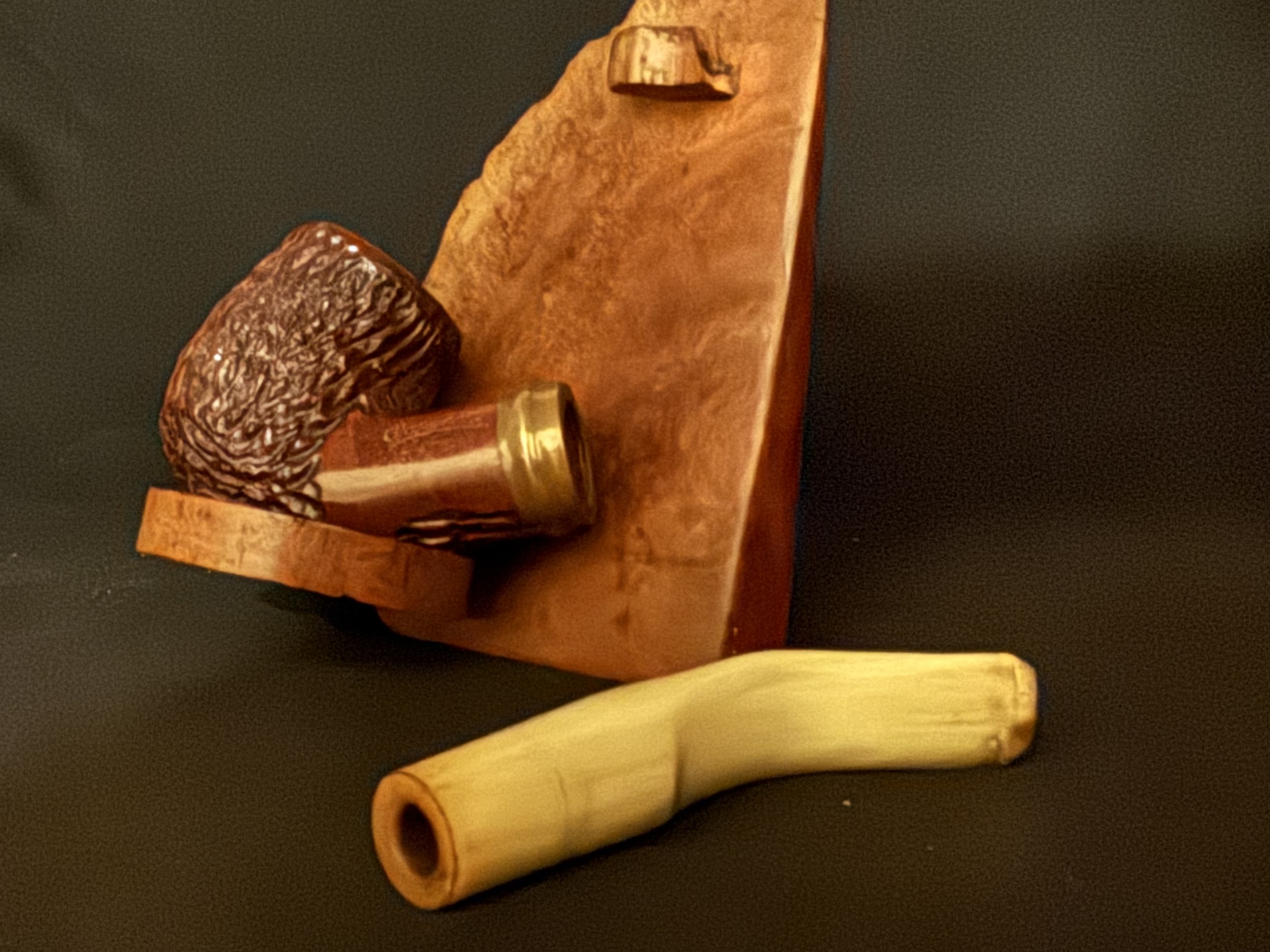 Gloria Old Briar Rusticated Bent Billiard Vest Pocket Pipe, Cream Acrylic Saddle Stem, 6mm Filter 9