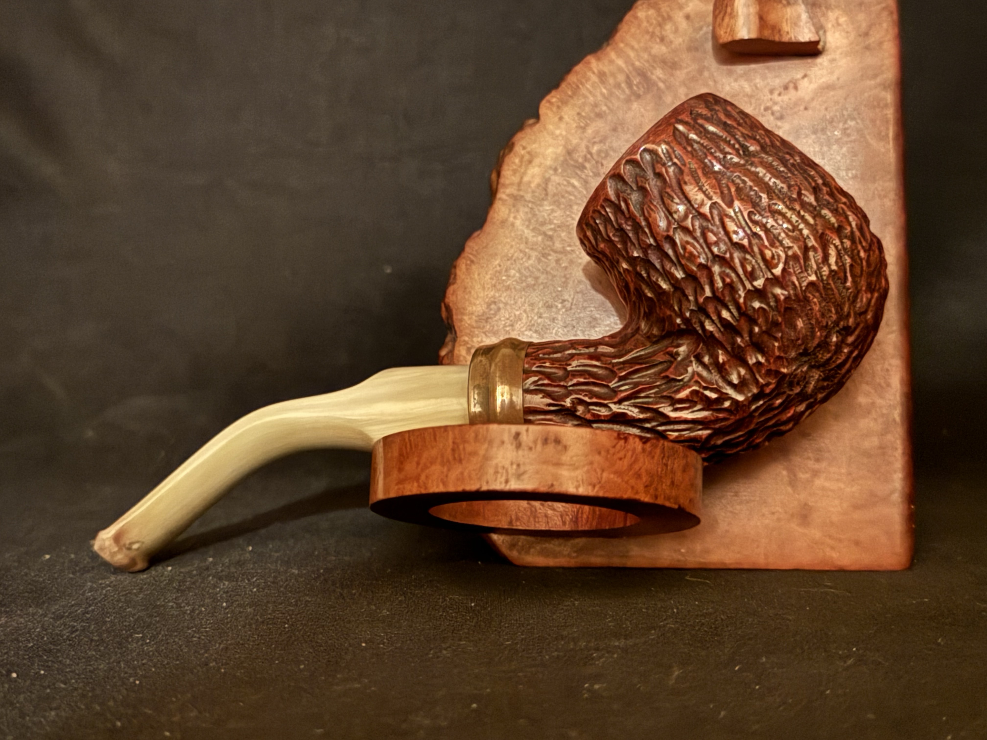 Gloria Old Briar Rusticated Bent Billiard Vest Pocket Pipe, Cream Acrylic Saddle Stem, 6mm Filter 4
