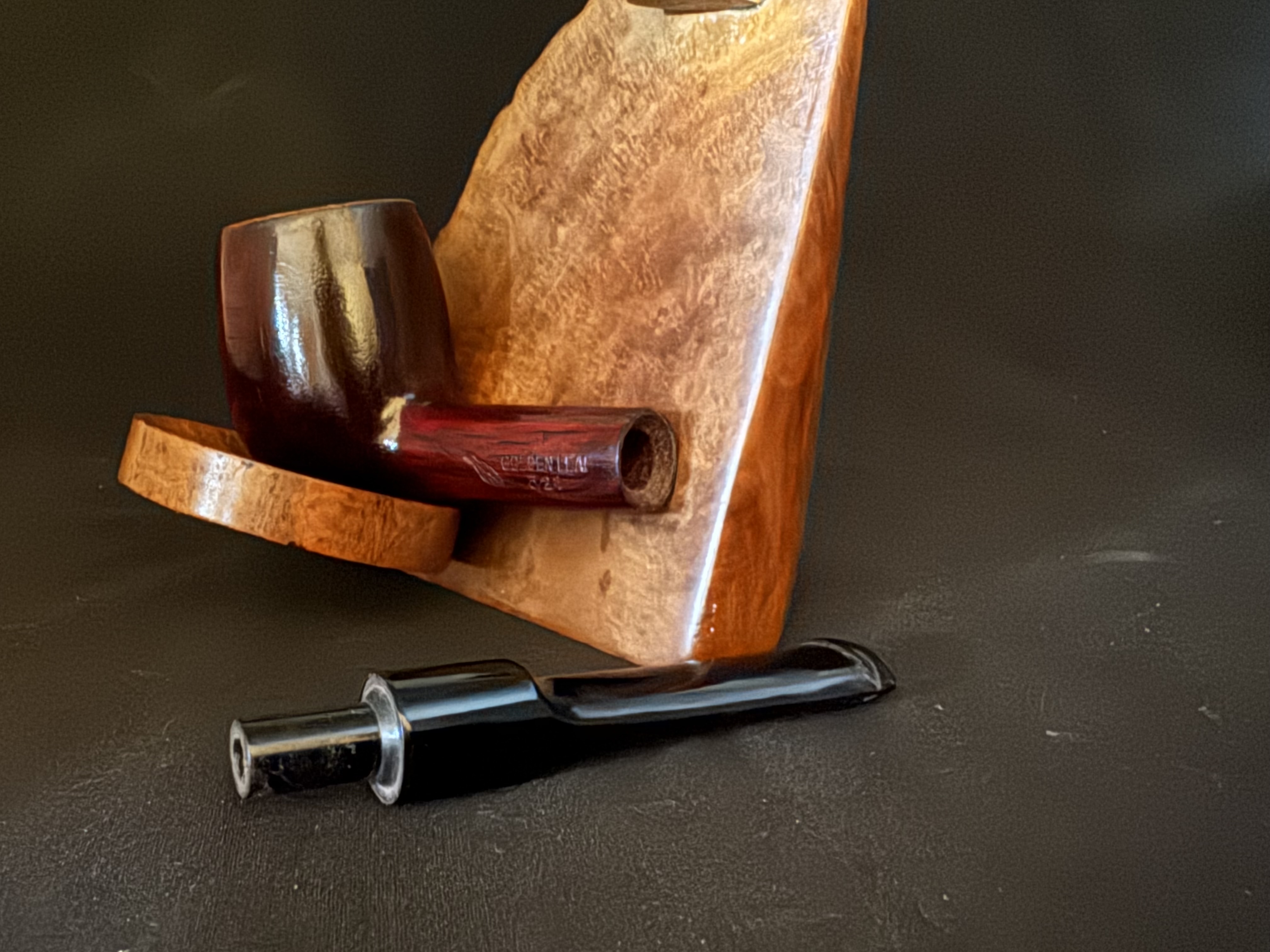 Golden Leaf 321 Smooth Straight Pot Pipe, Glassy Dark Reddish Finish, Acrylic Saddle Stem, Made in China 8