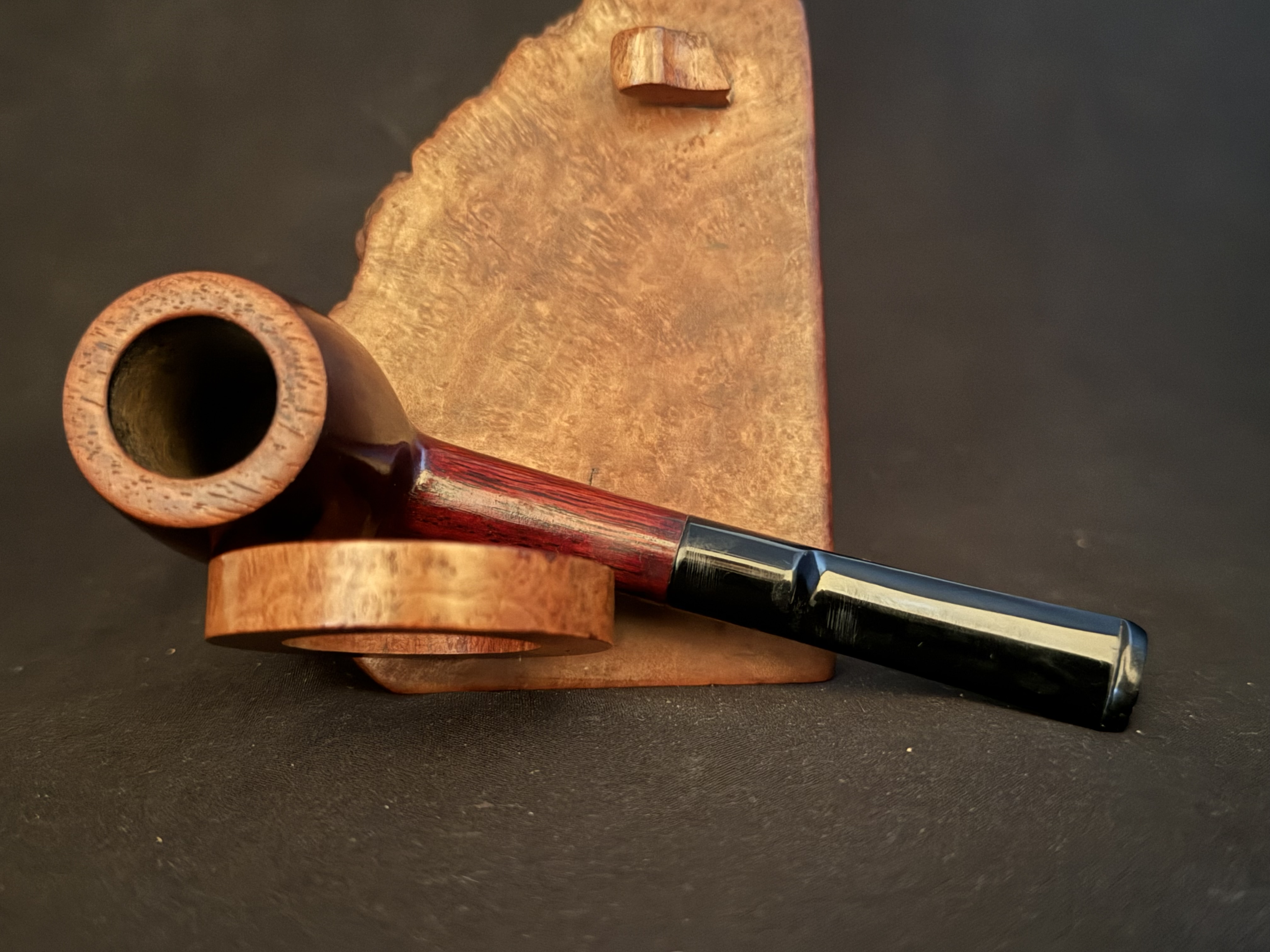 Golden Leaf 321 Smooth Straight Pot Pipe, Glassy Dark Reddish Finish, Acrylic Saddle Stem, Made in China 4
