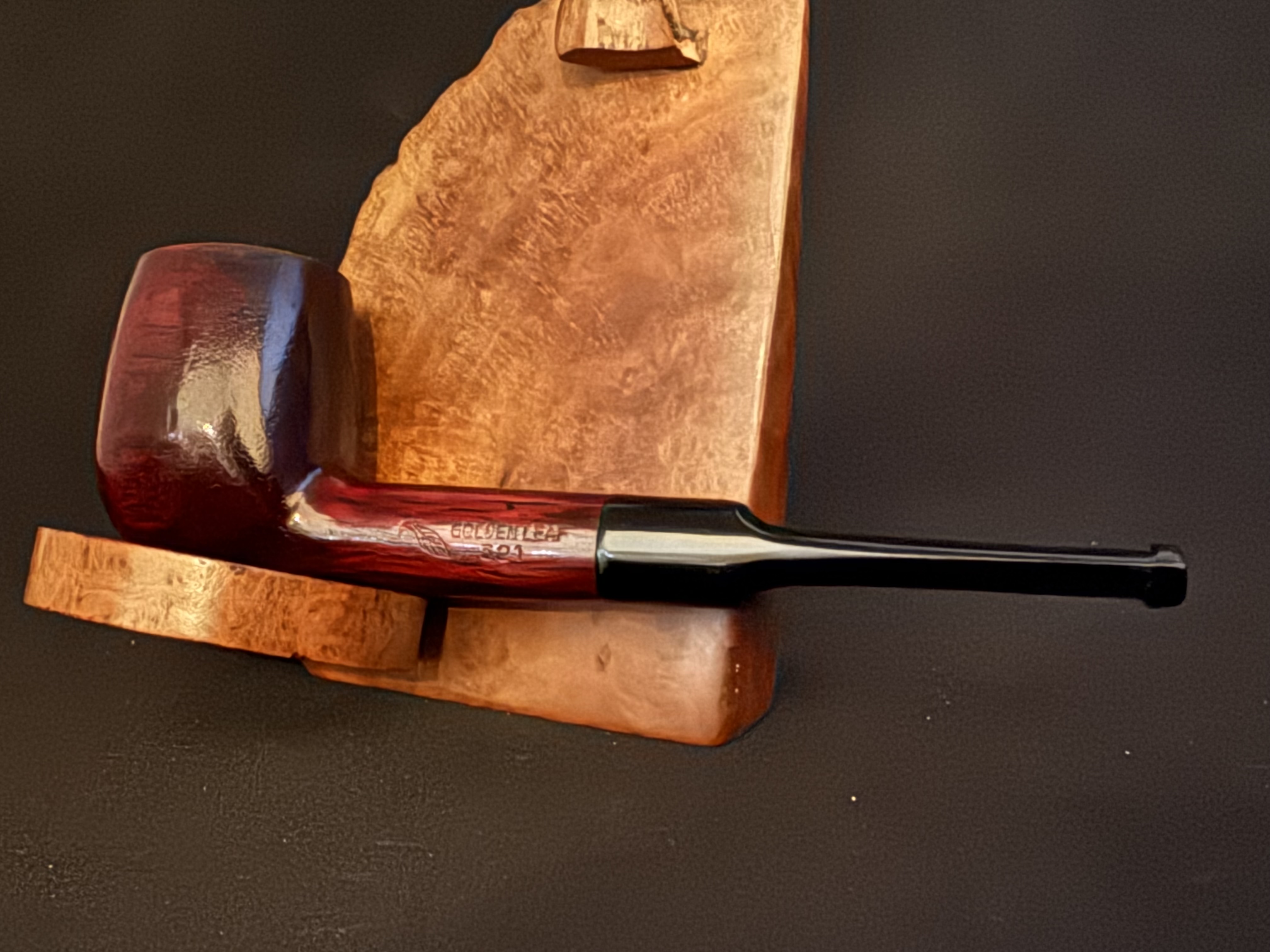 Golden Leaf 321 Smooth Straight Pot Pipe, Glassy Dark Reddish Finish, Acrylic Saddle Stem, Made in China 3