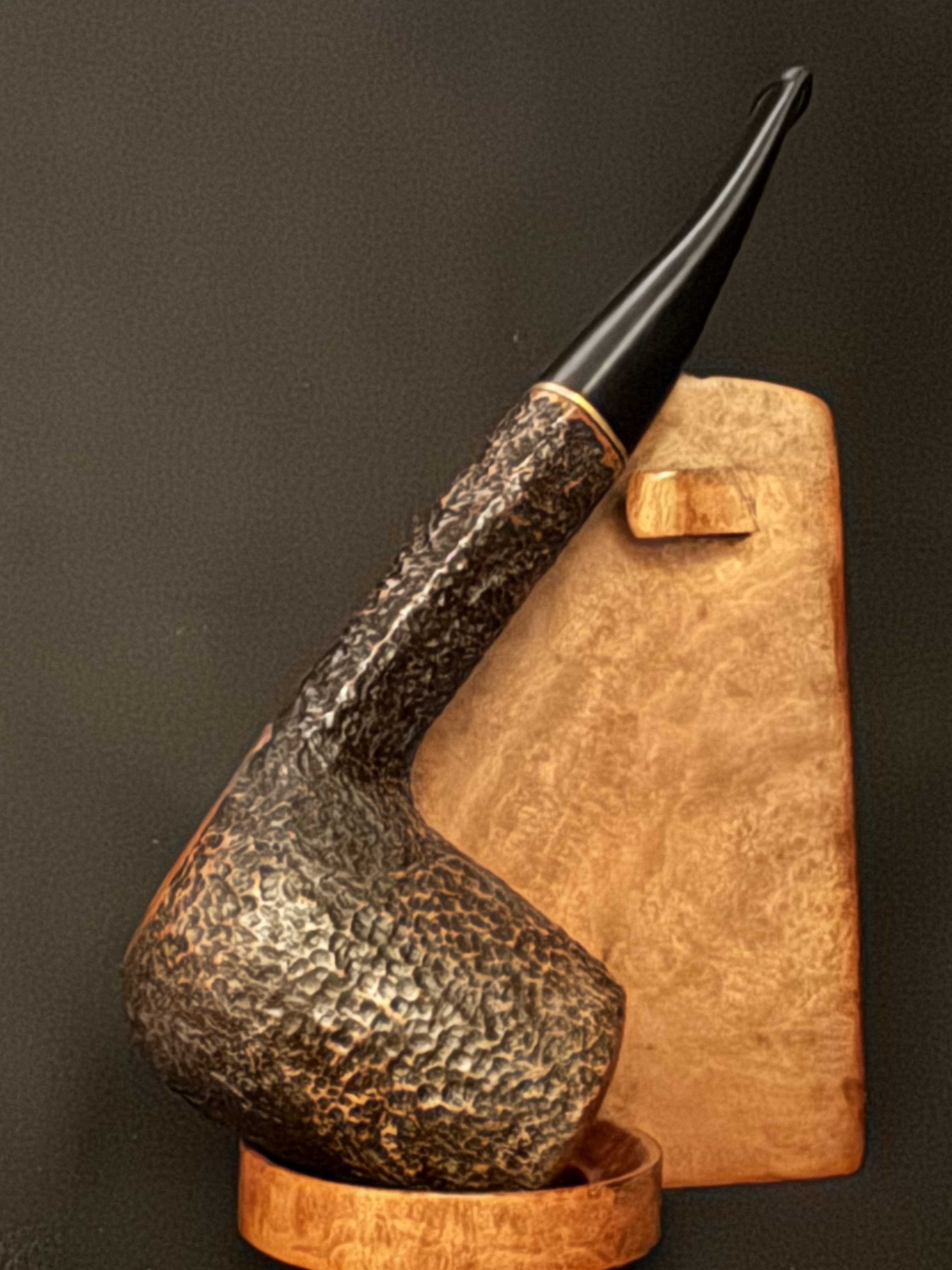 High-Quality Sandblast Billiard Estate Pipe, Triangle Shank, Vulcanite Stem 2