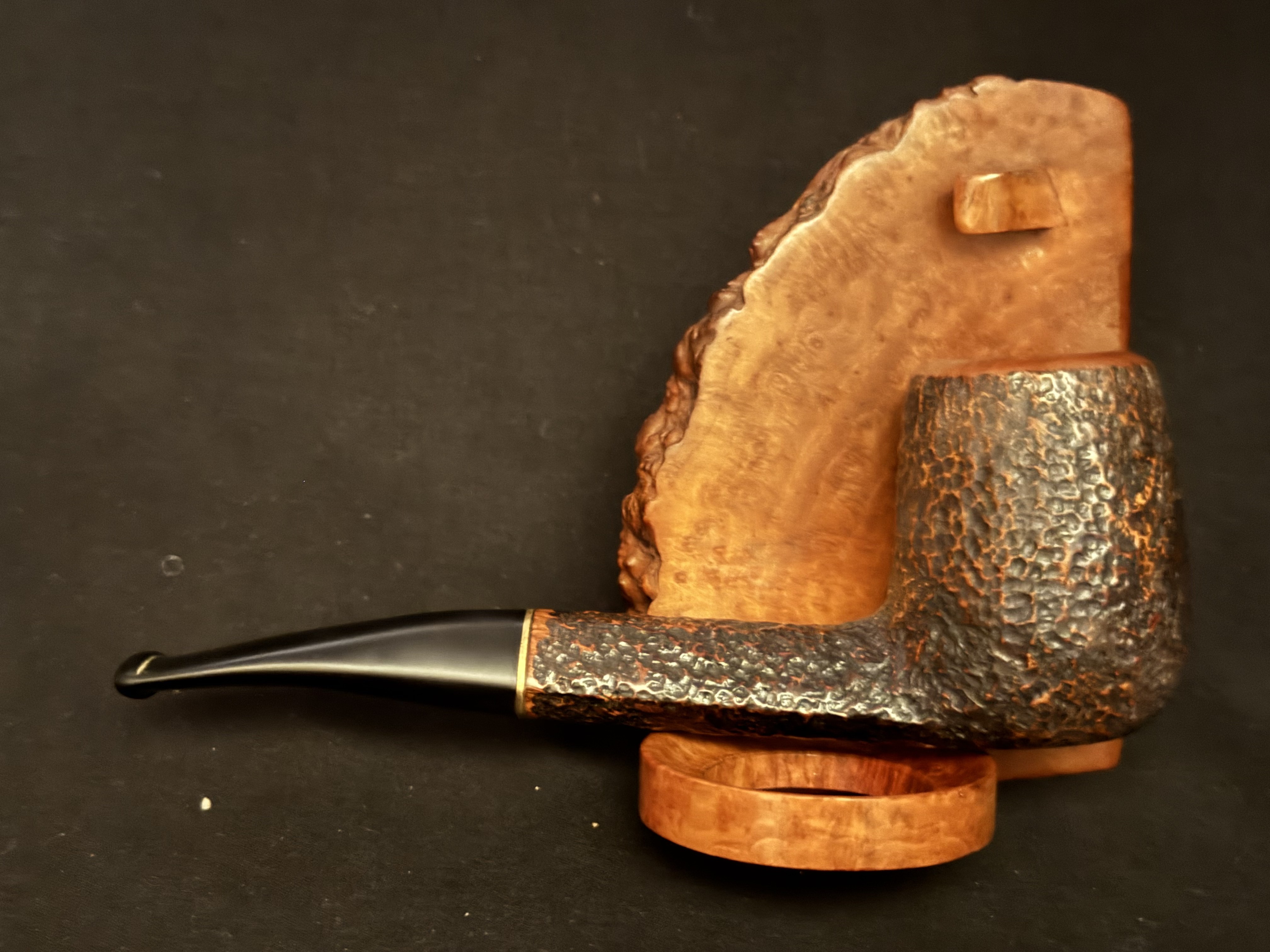 High-Quality Sandblast Billiard Estate Pipe, Triangle Shank, Vulcanite Stem 4
