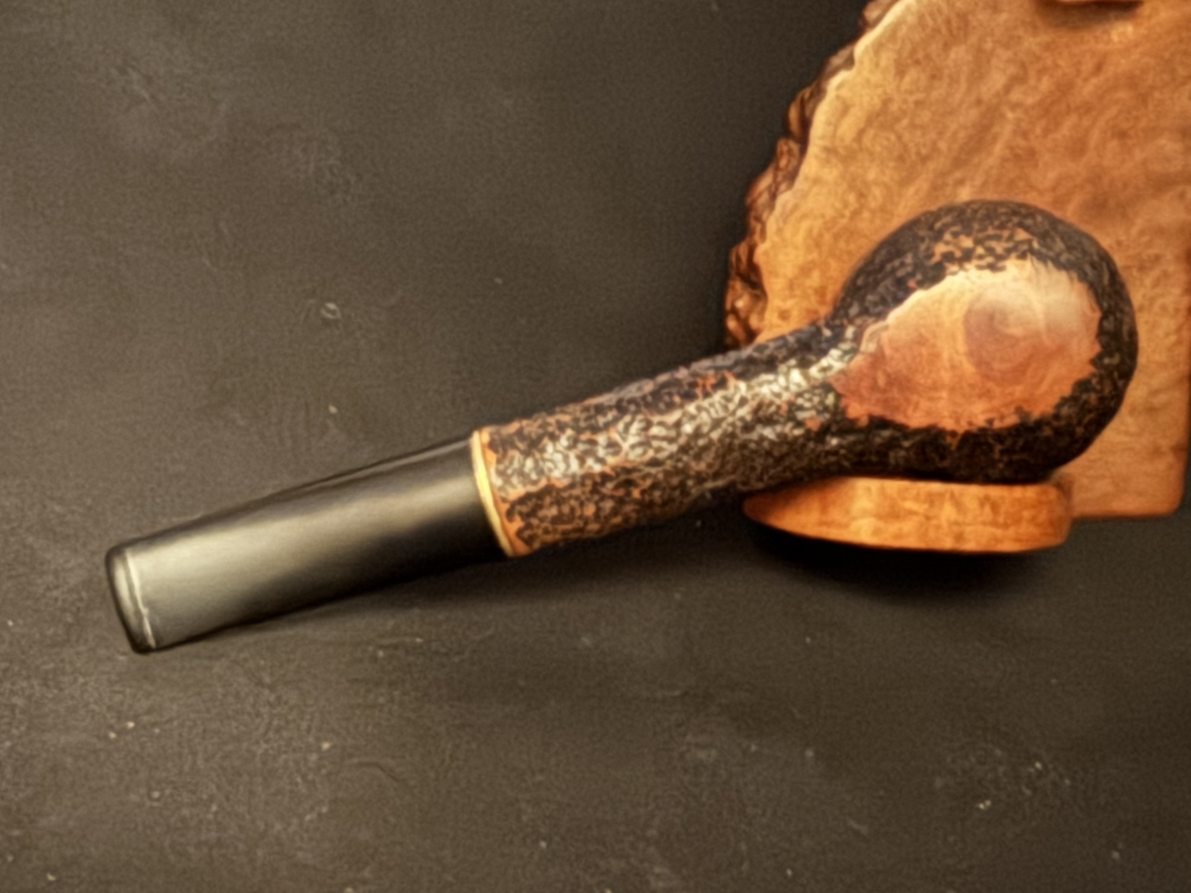 High-Quality Sandblast Billiard Estate Pipe, Triangle Shank, Vulcanite Stem 6