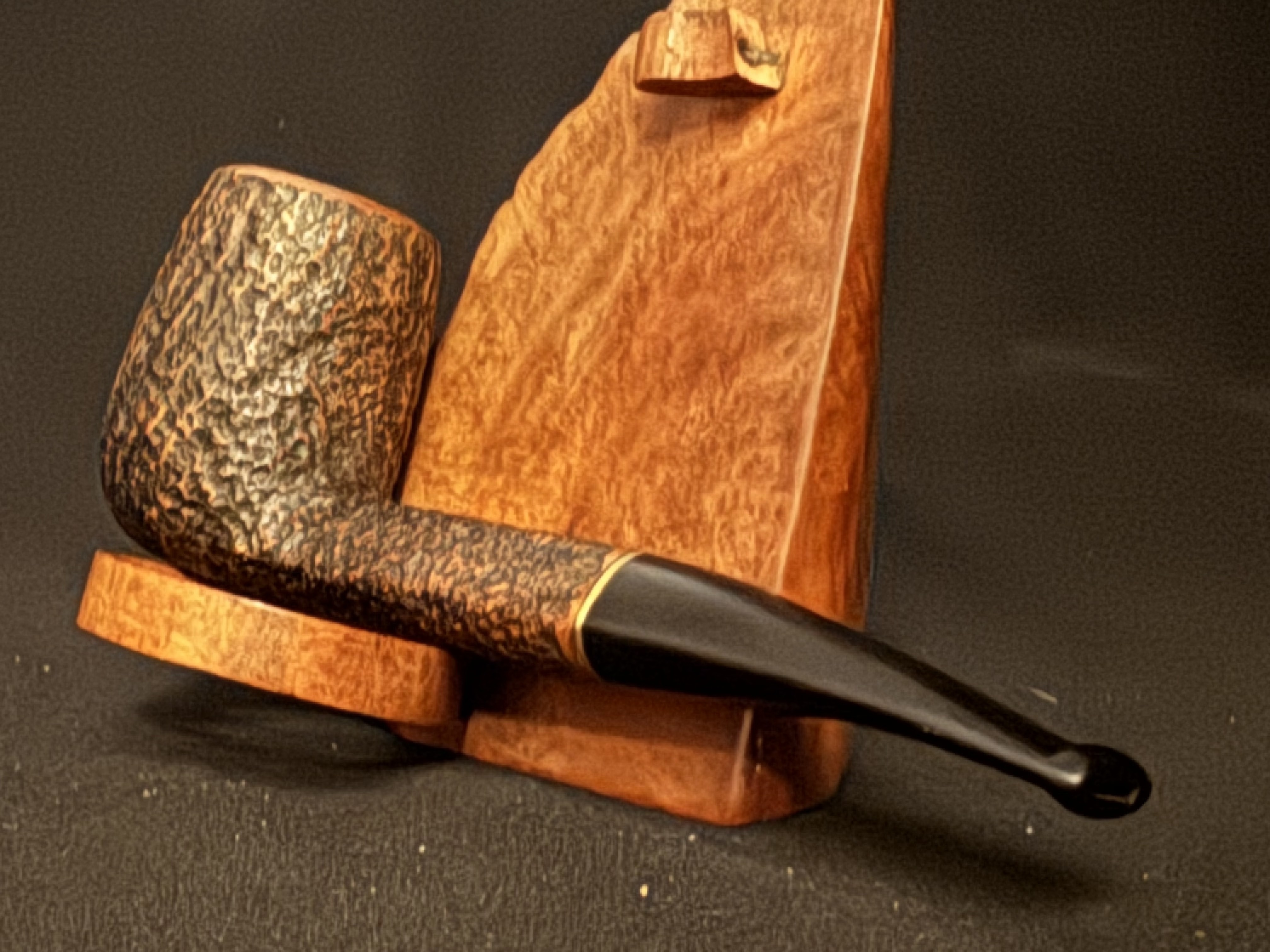 High-Quality Sandblast Billiard Estate Pipe, Triangle Shank, Vulcanite Stem 9