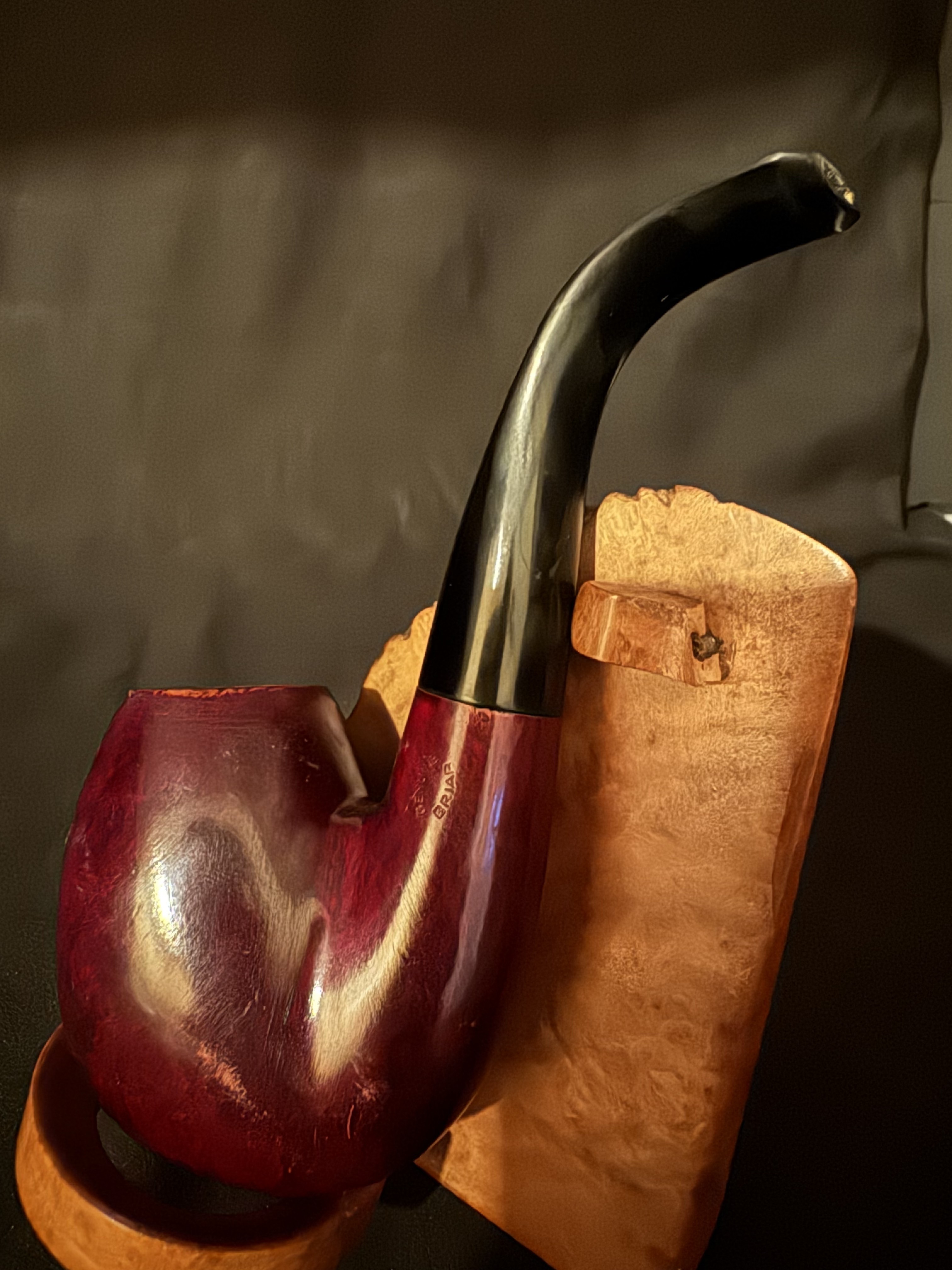 Italian Estate Full Bent Oom Paul Egg Bowl Briar Pipe, Vulcanite Stem, No Filter 3