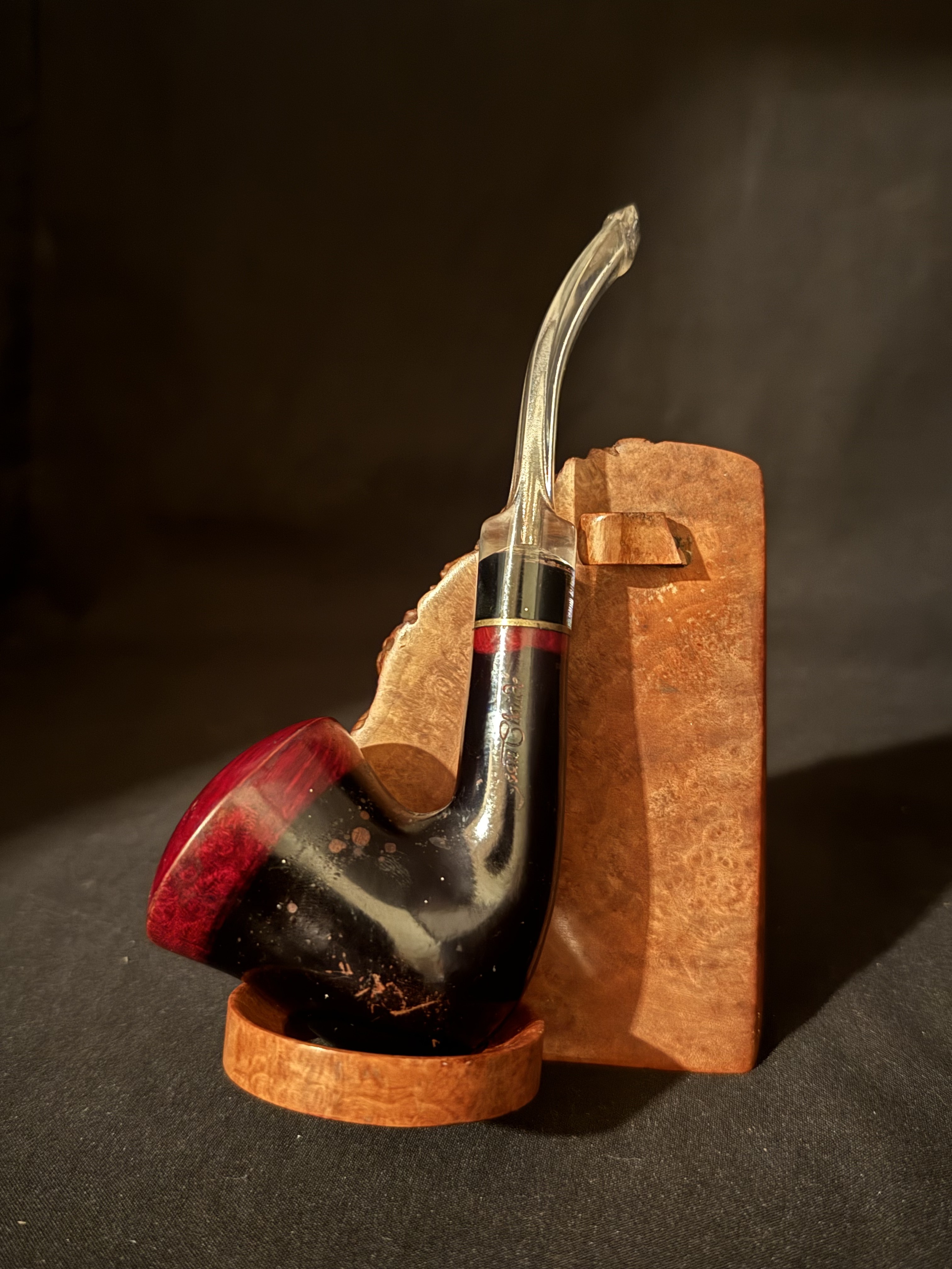 Jean Claude Smooth Ebony Bent Calabash Estate Pipe, Acrylic Stem, 9mm Filter