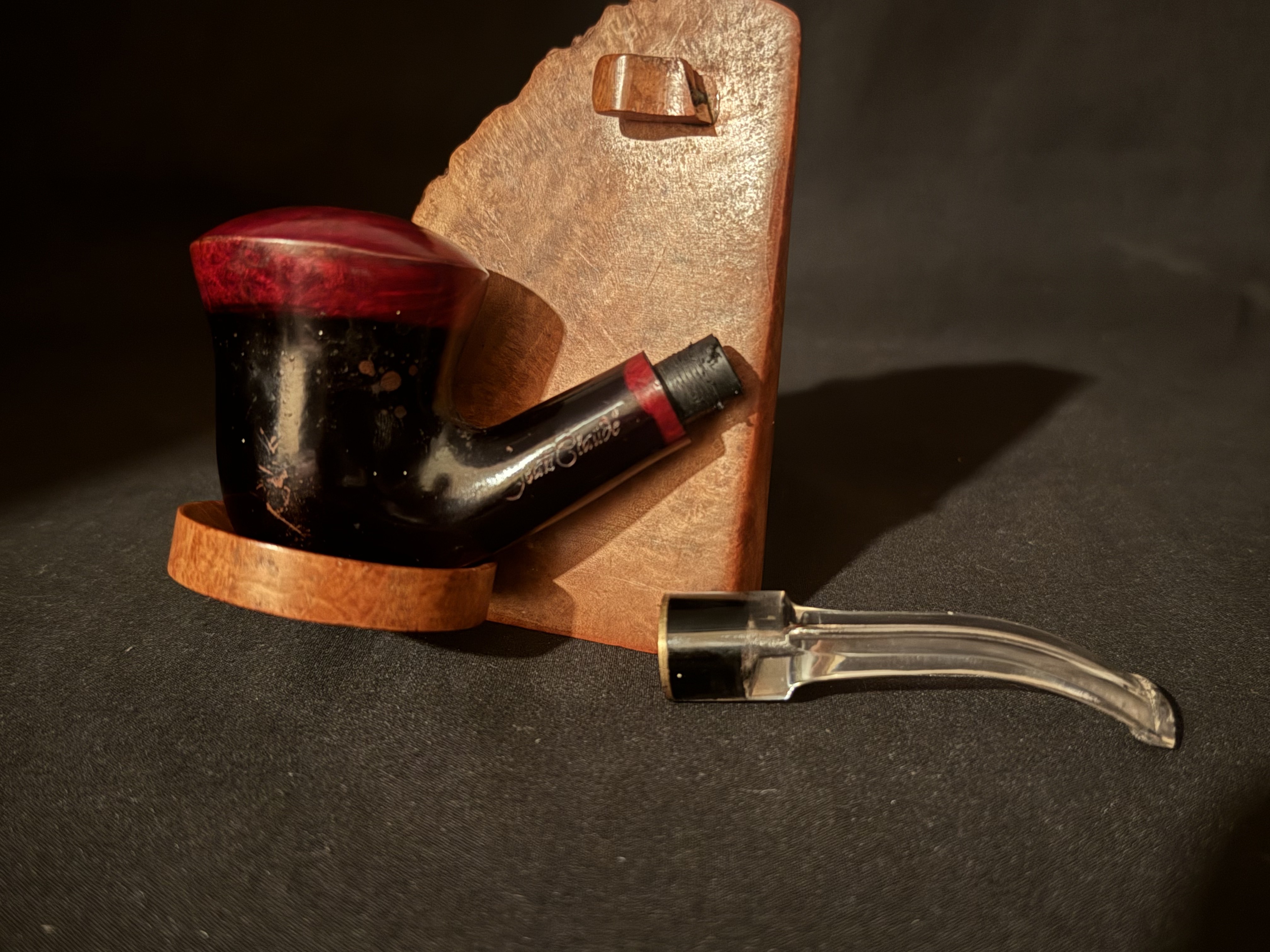 Jean Claude Smooth Ebony Bent Calabash Estate Pipe, Acrylic Stem, 9mm Filter 9