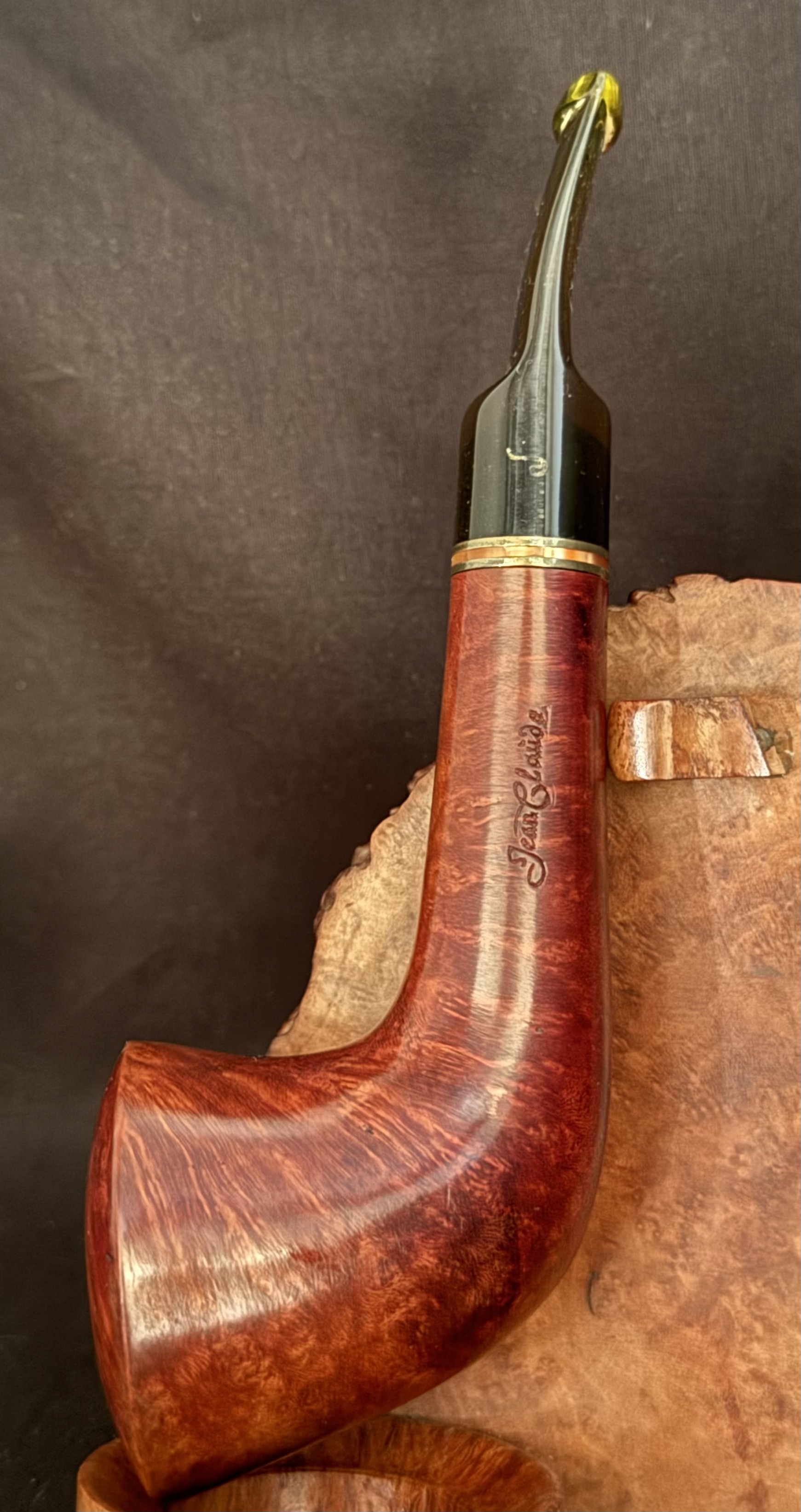Jean Claude 3 Unsmoked Smooth Horn Pipe - Amber Acrylic Stem, 9mm 2