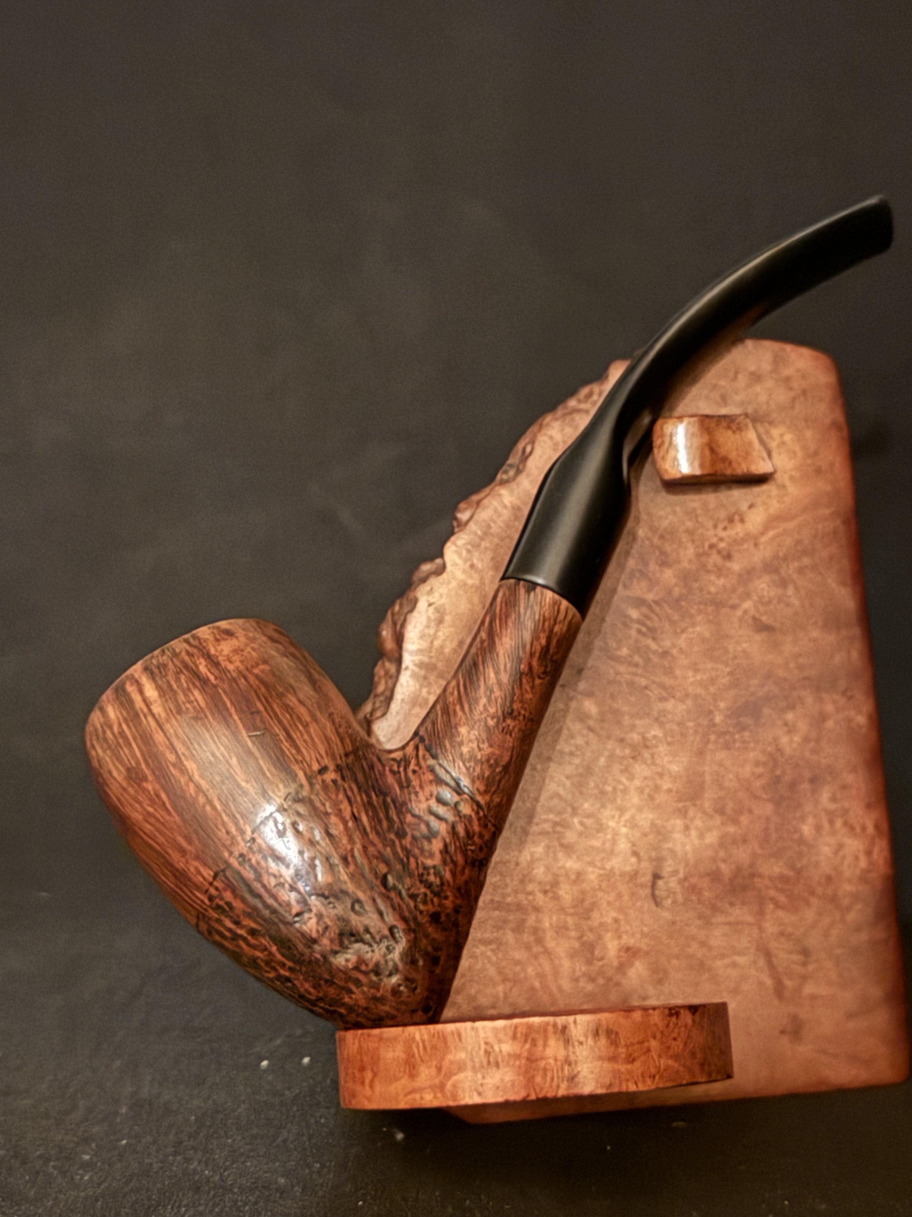 Johs Hand Made Denmark Bent Pickaxe Estate Pipe, Part Sandblast, Saddle Stem 2