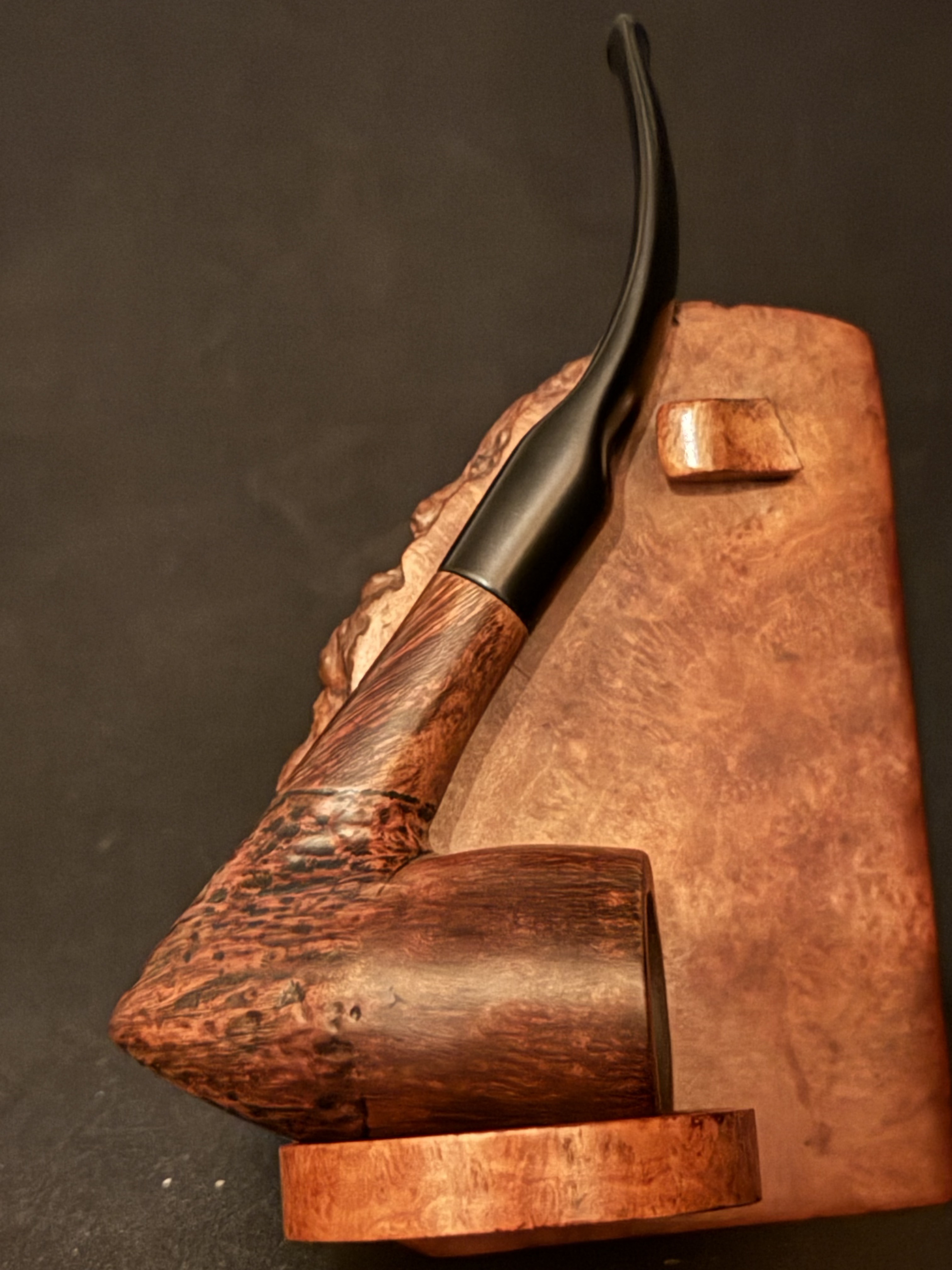 Johs Hand Made Denmark Bent Pickaxe Estate Pipe, Part Sandblast, Saddle Stem 3