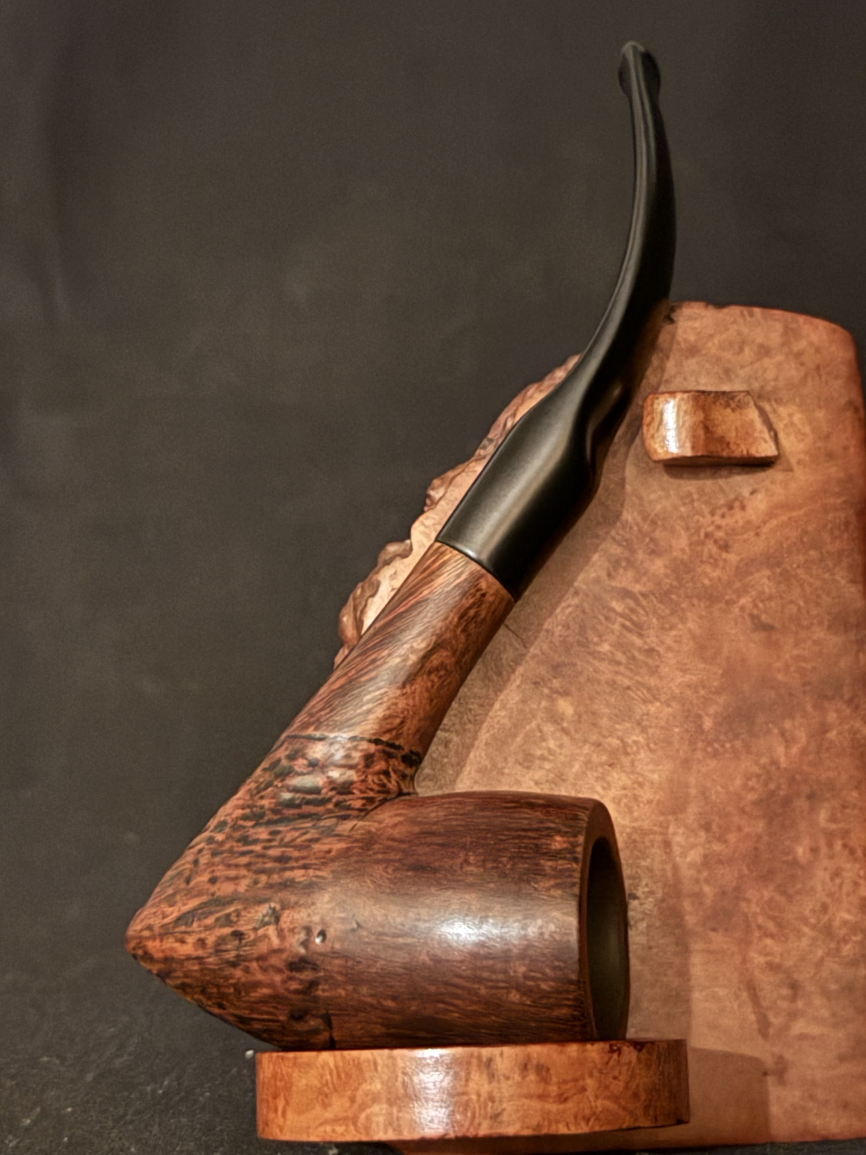 Johs Hand Made Denmark Bent Pickaxe Estate Pipe, Part Sandblast, Saddle Stem 4