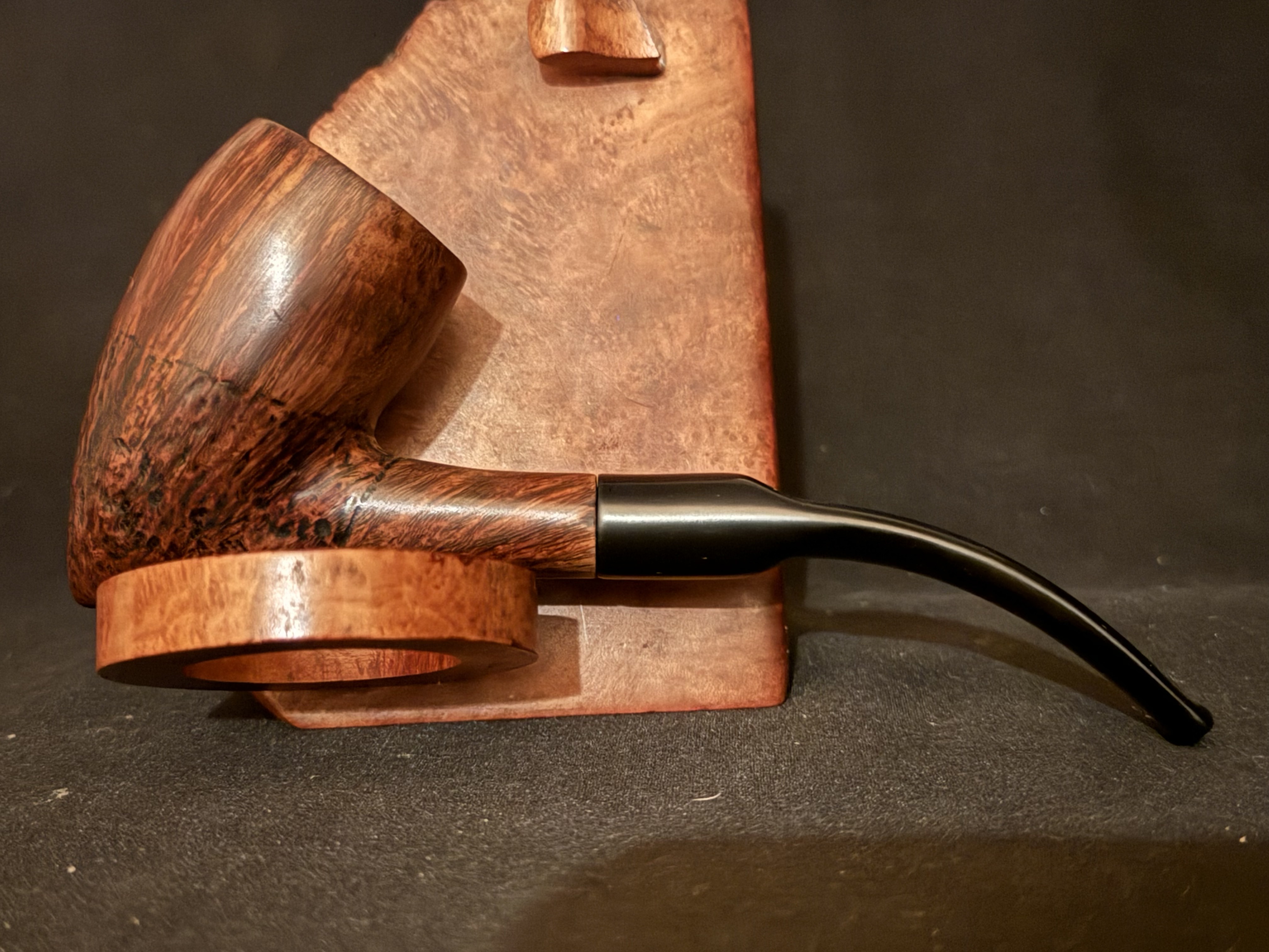 Johs Hand Made Denmark Bent Pickaxe Estate Pipe, Part Sandblast, Saddle Stem 5