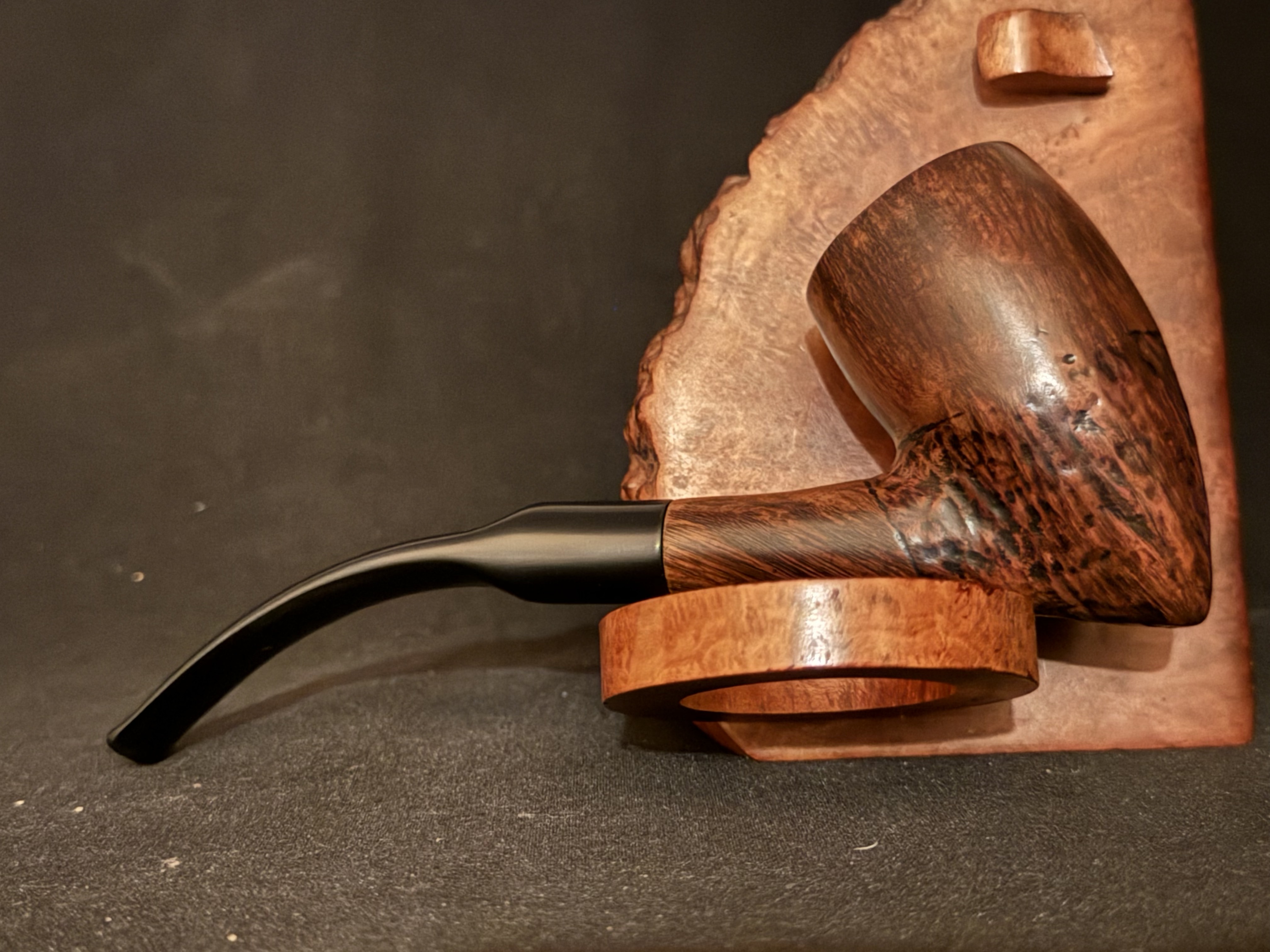 Johs Hand Made Denmark Bent Pickaxe Estate Pipe, Part Sandblast, Saddle Stem 6